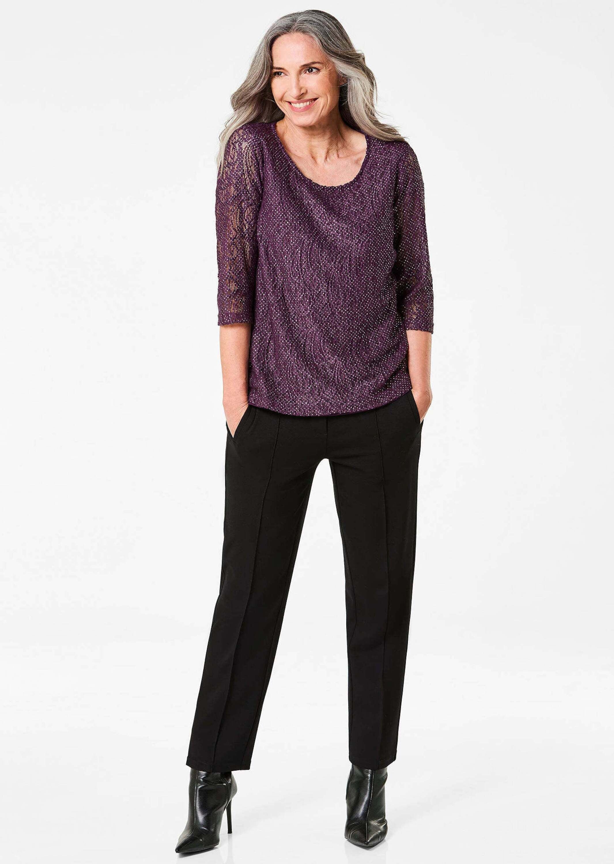 GOLDNER Kurzarmbluse »Spitzenbluse mit zartem Glanz«