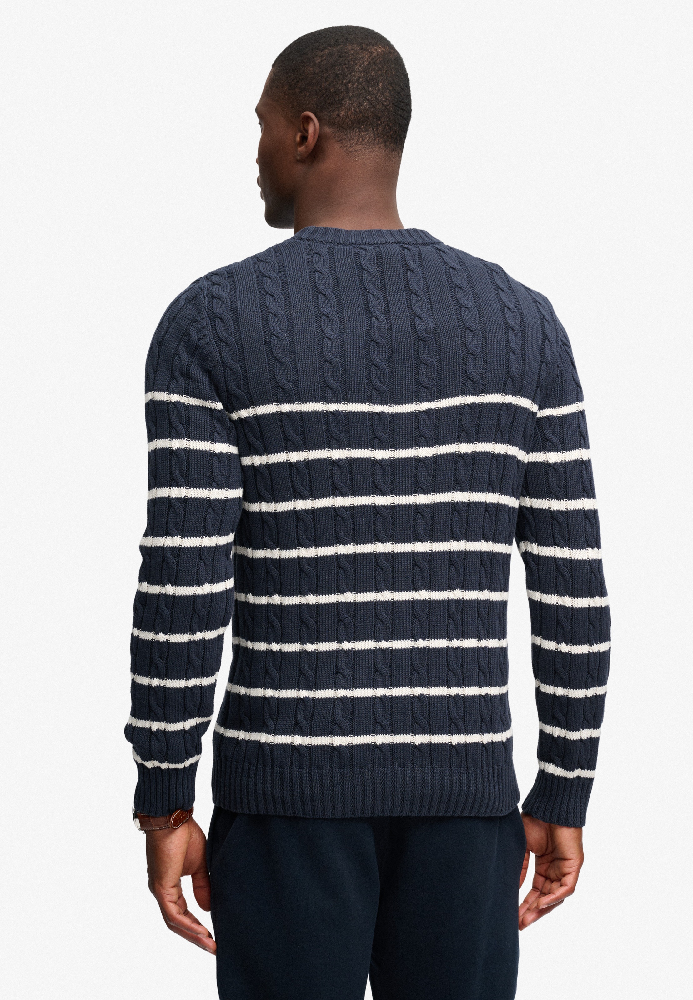 Superdry Rundhalspullover »COTTON STRIPE CABLE JUMPER« Baumwolle, slim fit