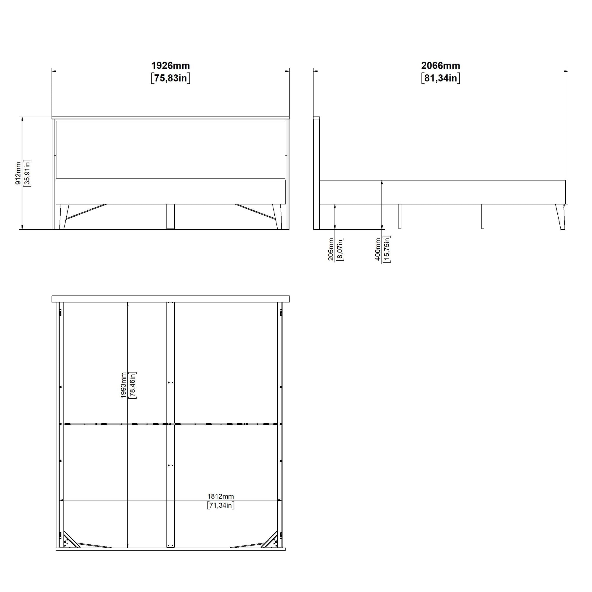 andas Bett »Ry Bettrahmen, Bettgestell, Doppelbett,« mit hohem Kopfteil, Beine aus Vollholz,