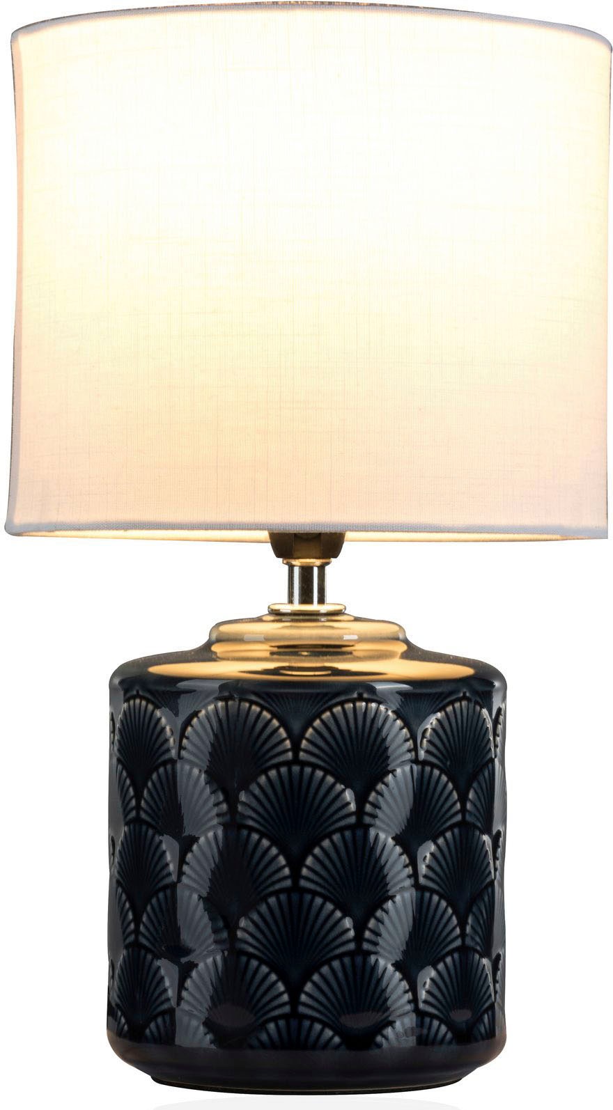 Pauleen Tischleuchte »Glowing Midnight«, 1 flammig, Leuchtmittel E14 | ohne Leuchtmittel, E14, Stoffschirm, Blau, Weiß, Keramik