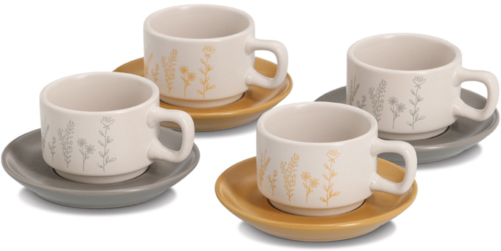 Zeller Espresso-Set 'Flowers' Steingut 8-teilig 1,1 x 4,6 x 1,1 cm