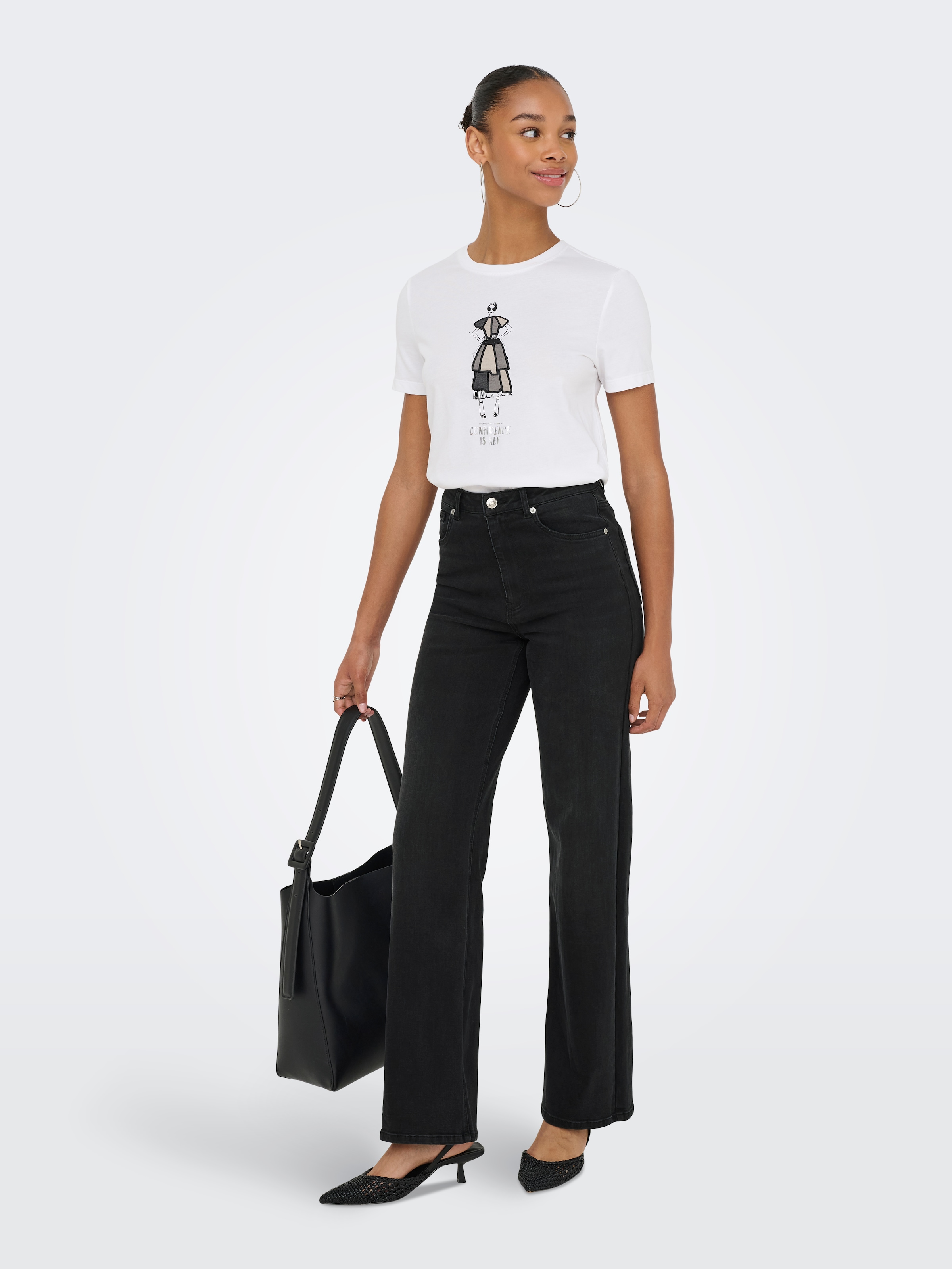 ONLY High-waist-Jeans »ONLJUICY-WAUW HW WIDE DNM GUA006 NOOS« hohe Taille, weite Beinform, washed black