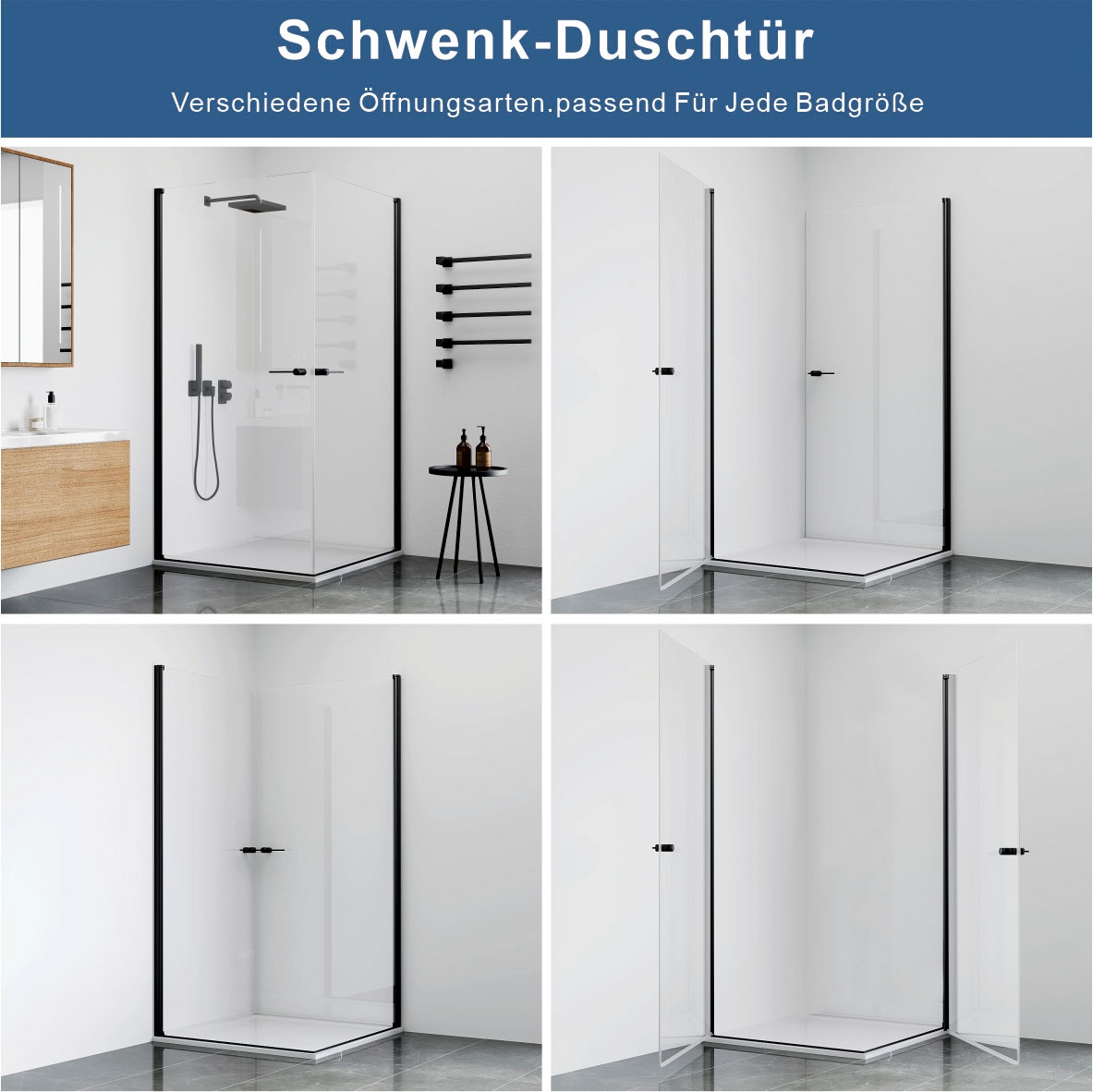 welltime Eckdusche »Firenze« Rahmenloses Design mit extravaganten Griffen, 6mm ESG