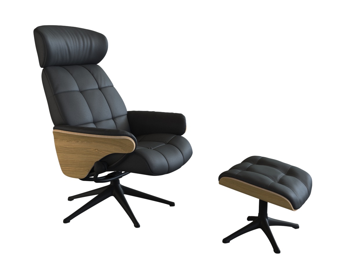 FLEXLUX Relaxsessel »Skagen Funktionsessel, Polstersessel, Armlehne, TV-Fernsehsessel«, Rücken- und Kopfteilverstellung, Fuß Schwarz, Armlehne Eiche, Drehbar