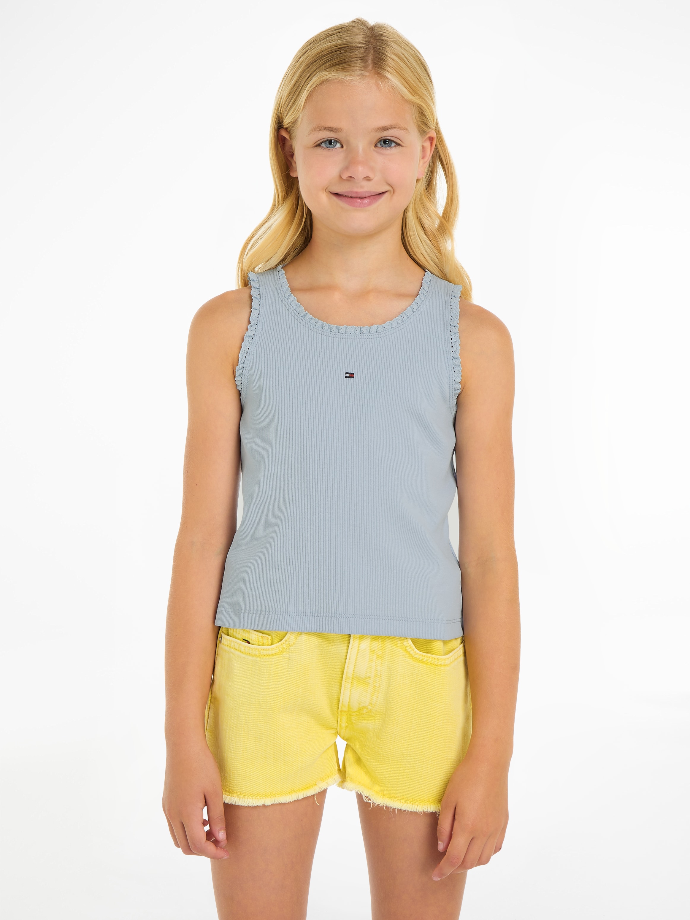 Tommy Hilfiger Tanktop »ESSENTIAL RIB LACE TANK TOP«, Kinder bis 16 Jahre, Rüsche am Auschnitt & Ärmel