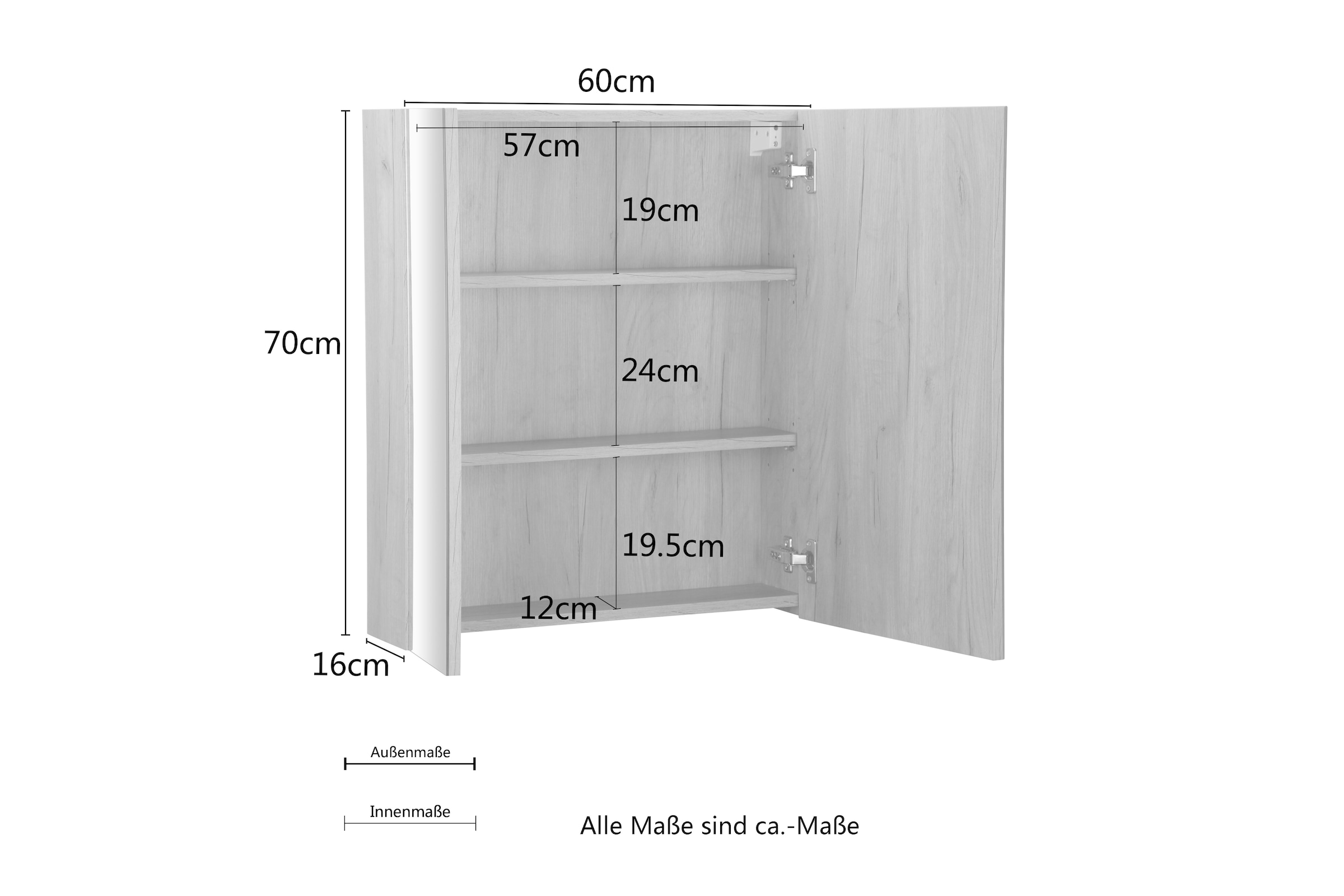 welltime Spiegelschrank »Lund Badschrank Schrank Bad WC Spiegel ohne LED«, Badezimmerspiegelschrank Spiegel Badspiegel mit 2 Türen Breite 60cm