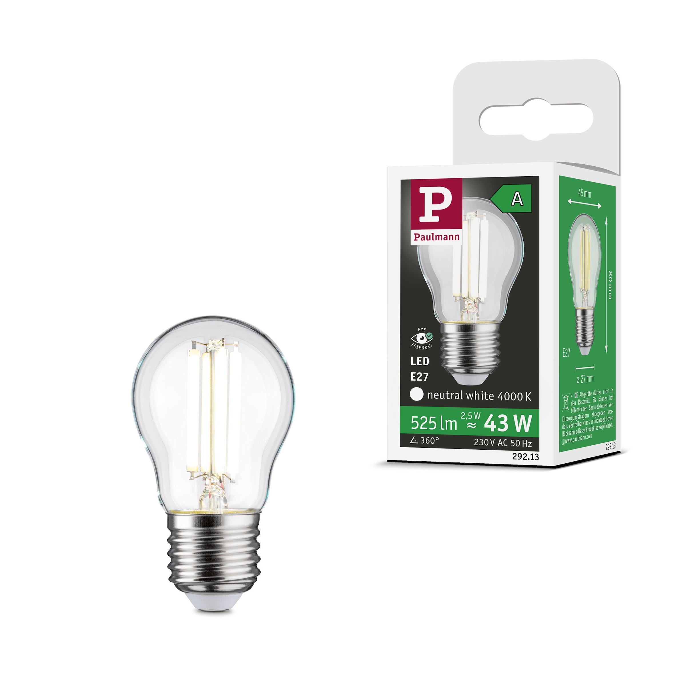 Paulmann LED-Leuchtmittel »Eco-Line Tropfen 525lm 2,5W 4000K klar 230V« E27 1 Stk. Neutralweiß