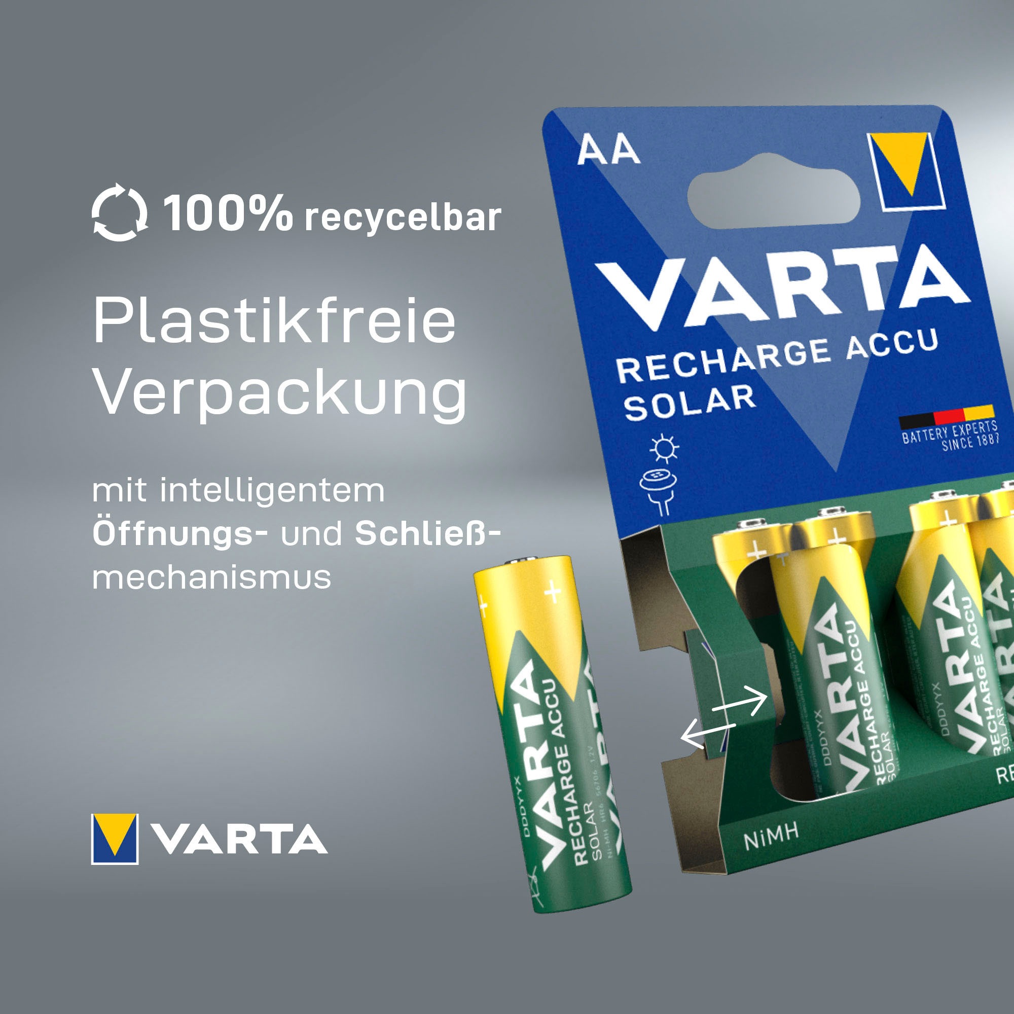 VARTA Akkupacks »RECHARGE ACCU Solar vorgeladener AA Mignon NiMH Akku (8erPack, 800mAh)«, Mignon, AA, 800 mAh