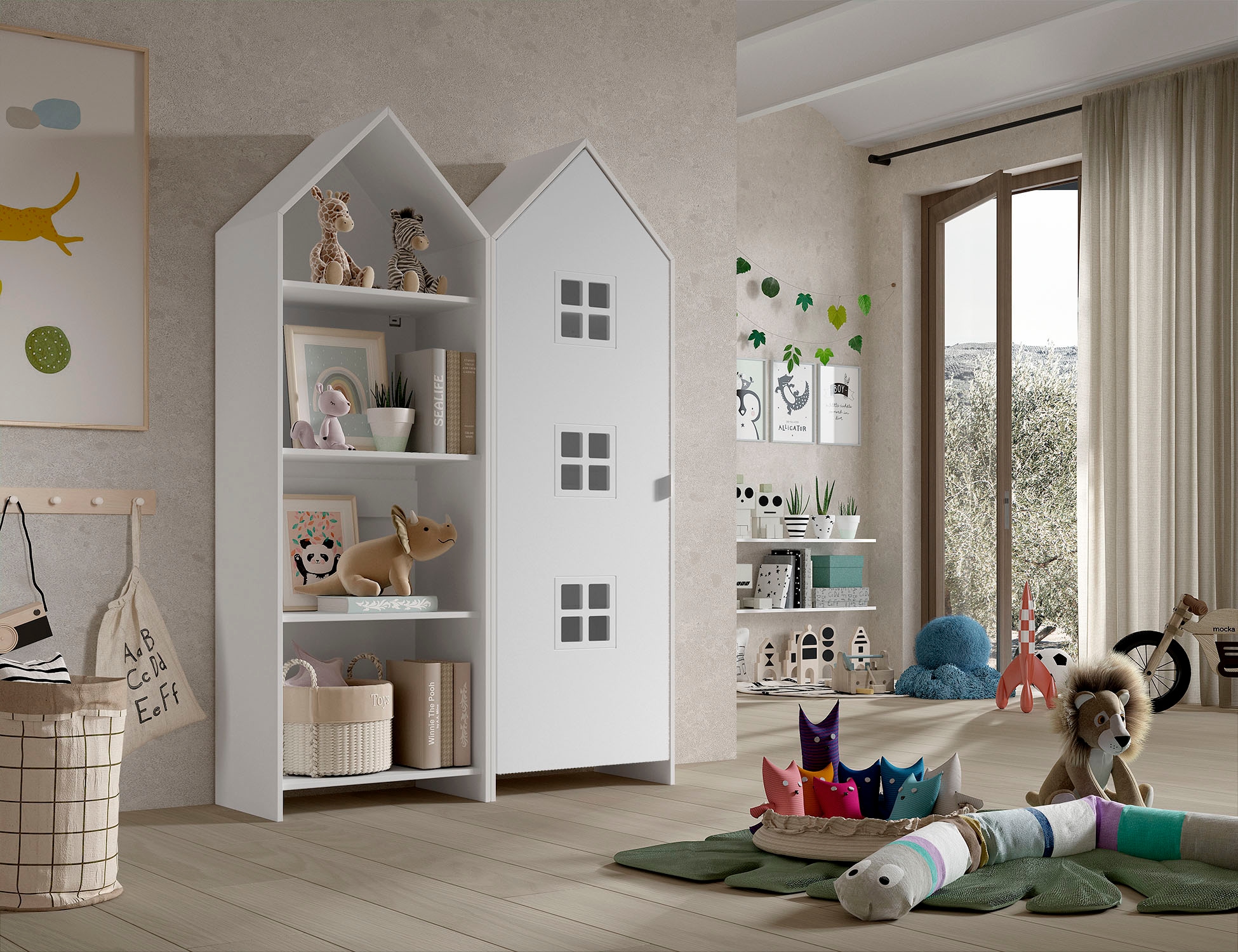 Vipack Kleiderschrank »Set Casami Bruges in trendigem Design, 1 Regal u. 1 Kleiderschrank« Schranktür in verschiedenen Farben und Fensteranordnungen, 2 Stk. tlg. variable Typenanordnung, Kleiderschrank mit Böden und Kleiderstange