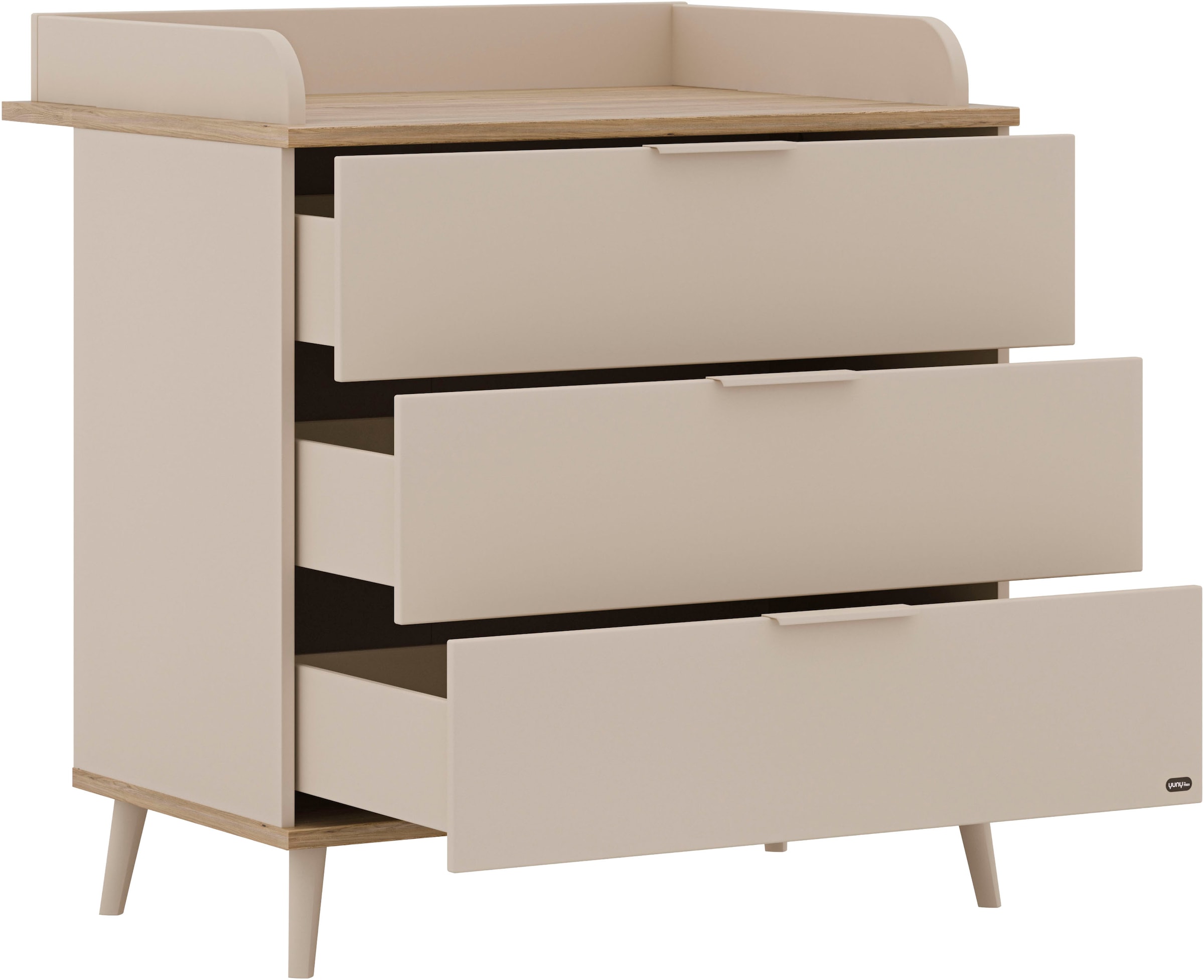 YUNY by PAIDI Babymöbel-Set »HAZEL, 3-teiliges Babyzimmer in Beige, modernes Komplettset« Spar-Set, 70x140cm Babybett, Kleiderschrank 3-türig, Wickelkommode inkl. Aufsatz, 3 tlg. Kinderzimmer, Soft-Close-Funktion, Mitwachsendes Bett inkl. Lattenrost
