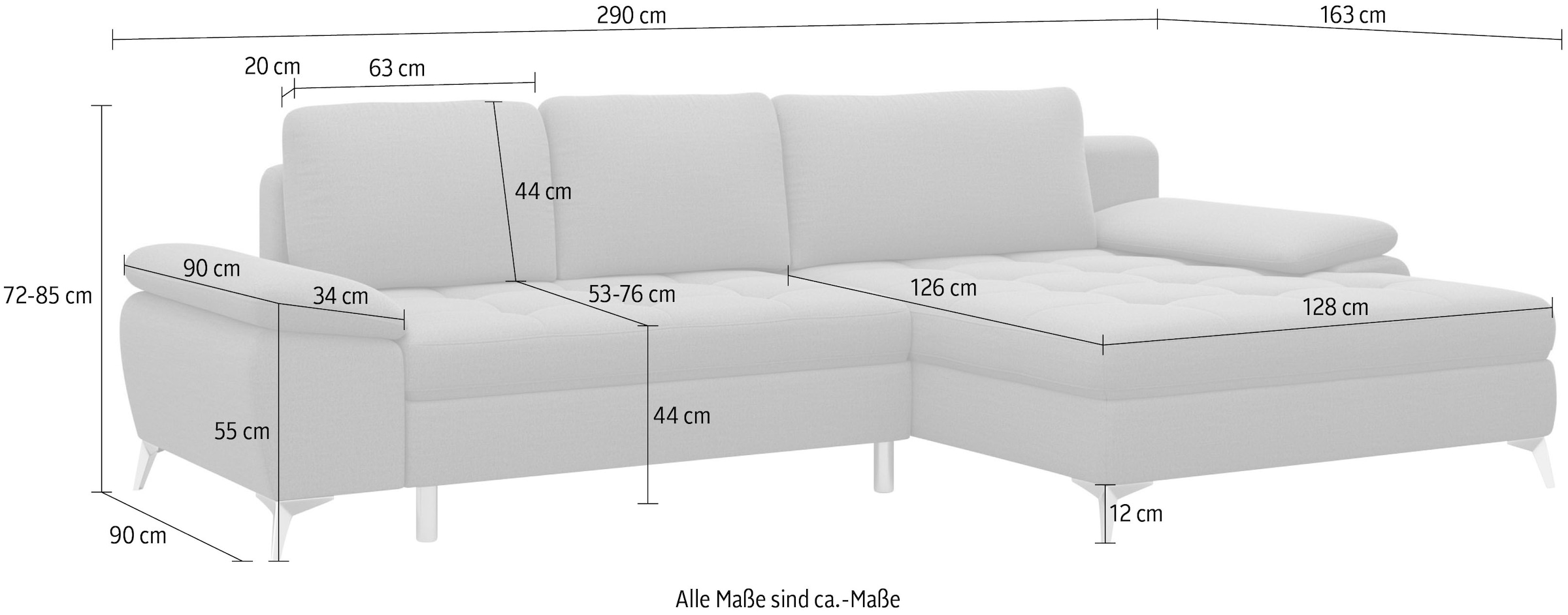 sit&more Ecksofa »Latigo L-Form« mit Mega-Recamiere, wahlweise mit Bettfunktion und Bettkasten