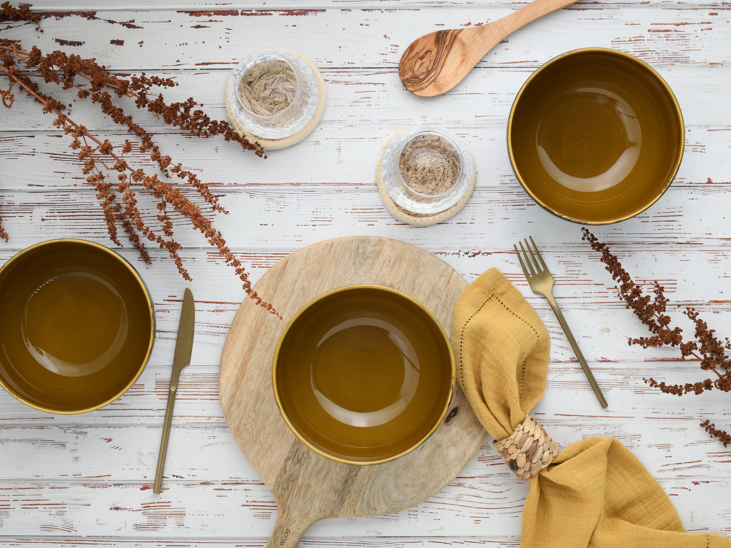 CreaTable Schale »Mallorca, Buddha Bowl 4-tlg« 4 Stk. aus Steinzeug Spezialglasur mit Vintage Außenrand