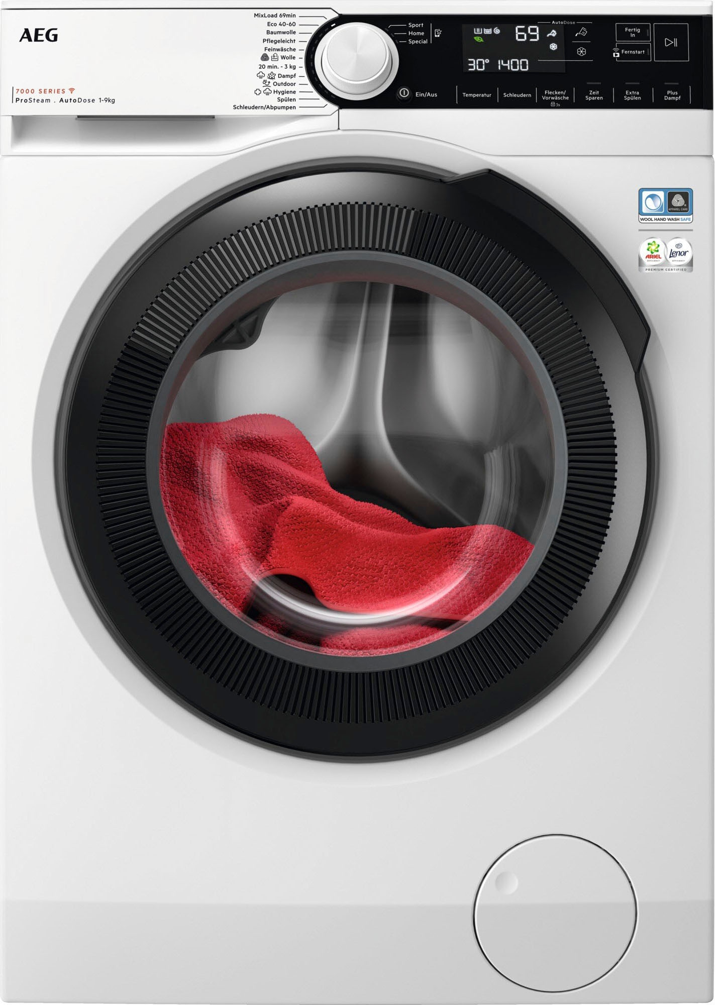 AEG Waschmaschine 7000 ProSteam® »LR7D70490«, 9 kg, 1400 U/min, ProSteam - Dampf-Programm für 96 % weniger Wasserverbrauch & Wifi
