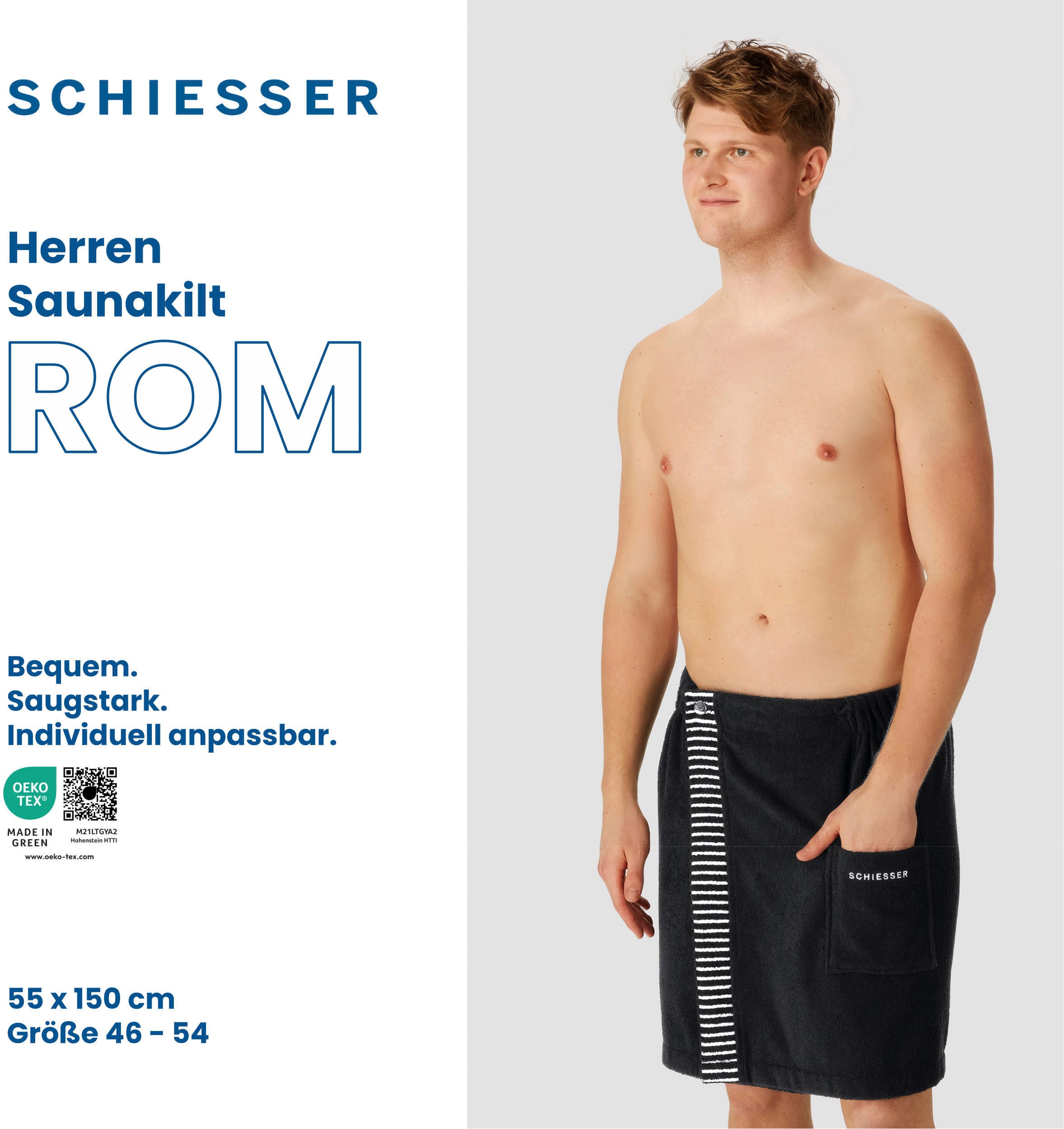 Schiesser Kilt »Saunakilt Rom für Herren aus saugstarkem Baumwoll-Frottier«, mit Streifen-Akzent und Logostickerei