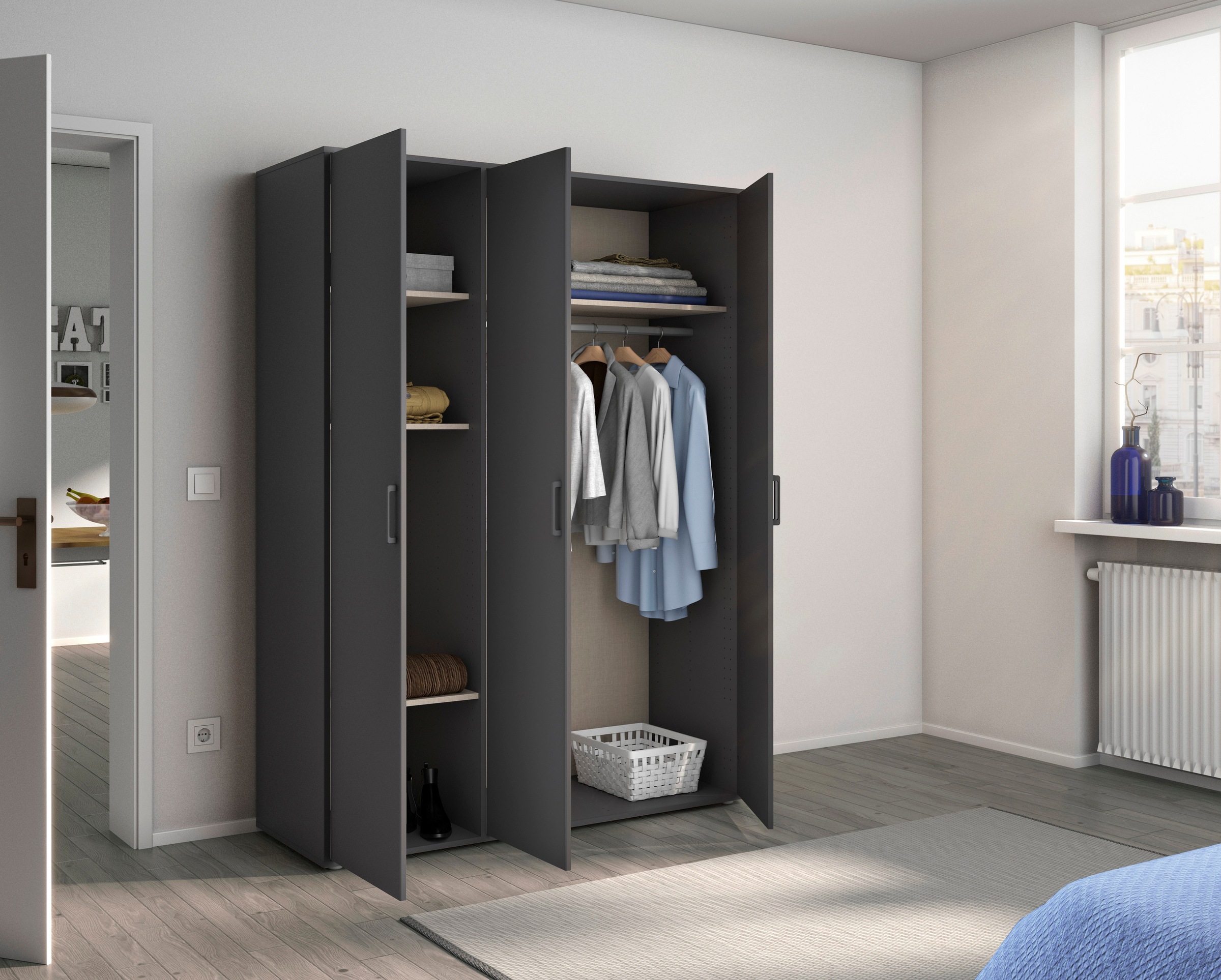 rauch Kleiderschrank »VOYAGER Garderobe Wäscheschrank TOPSELLER Schlafzimmer«, (in 3 verschiedenen Ausstattungen BASIC/CLASSIC/PREMIUM), Schrank mit modernen Griffen in viel Stauraum MADE IN GERMANY