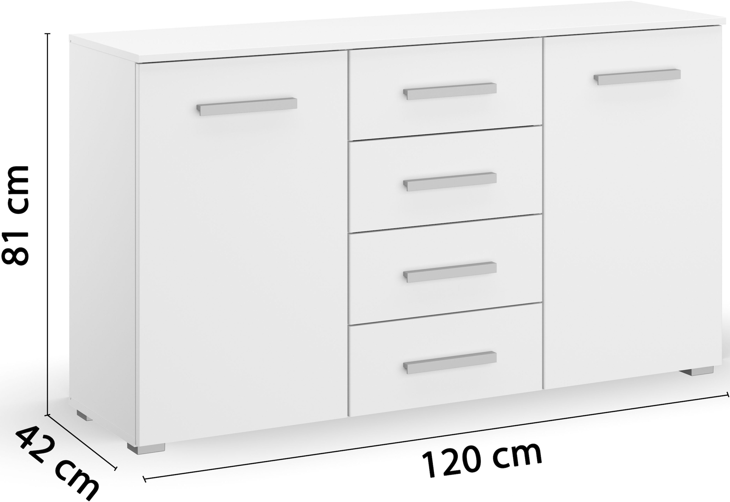 rauch Schubkastenkommode »Sideboard Kommode Kombikommode KOLUNA mit Dekorfront« Breite 120 cm,  vier große Schubladen, mit insgesamt 4 Einlegeböden MADE IN GERMANY