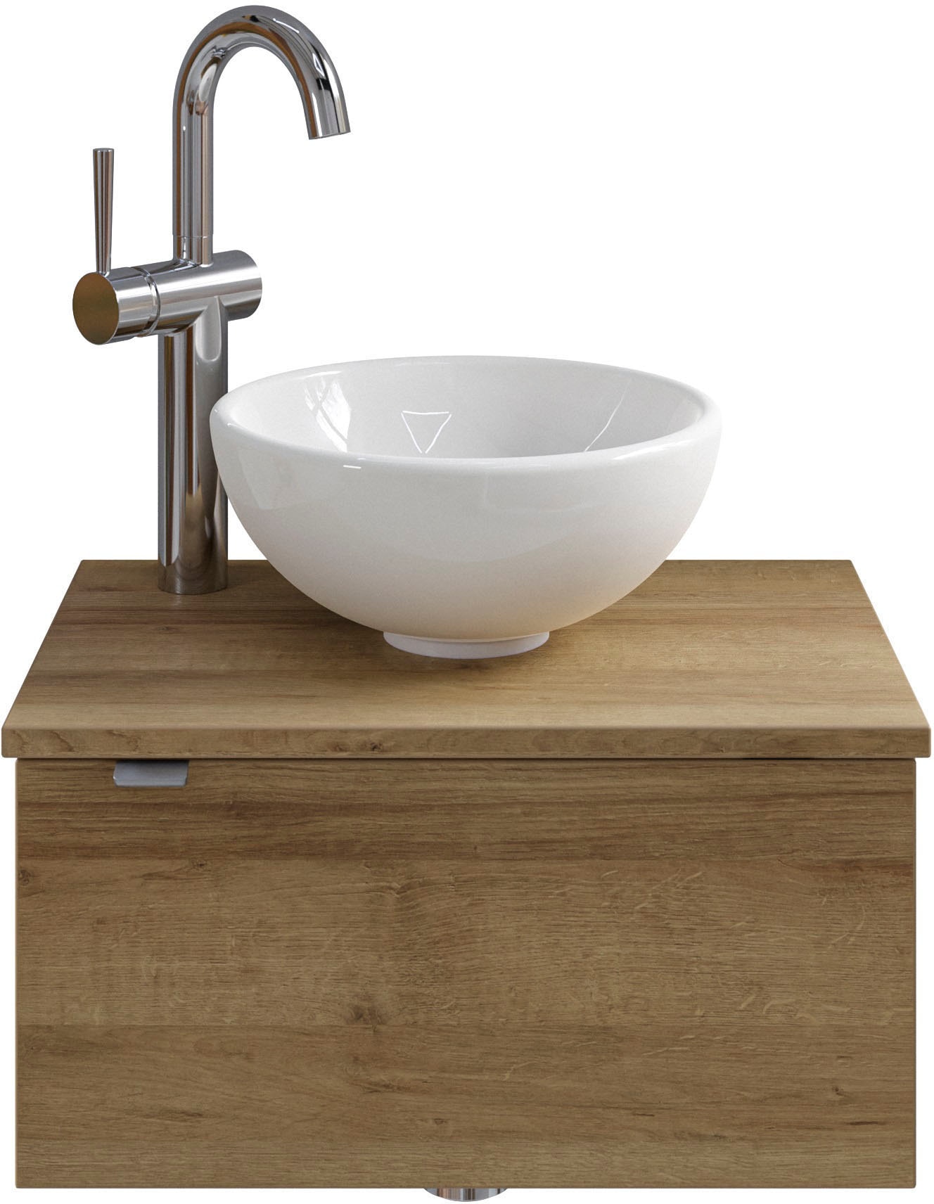 Saphir Waschtisch "Serie 6915 Waschschale mit Unterschrank für Gästebad, Gäste WC" Keramik-Aufsatzbecken, Waschtischplatte, Waschtischunterschrank, 3 Stk. tlg. 51 cm breit, 1 Tür, Waschtischplatte, kleine Bäder, ohne Armatur