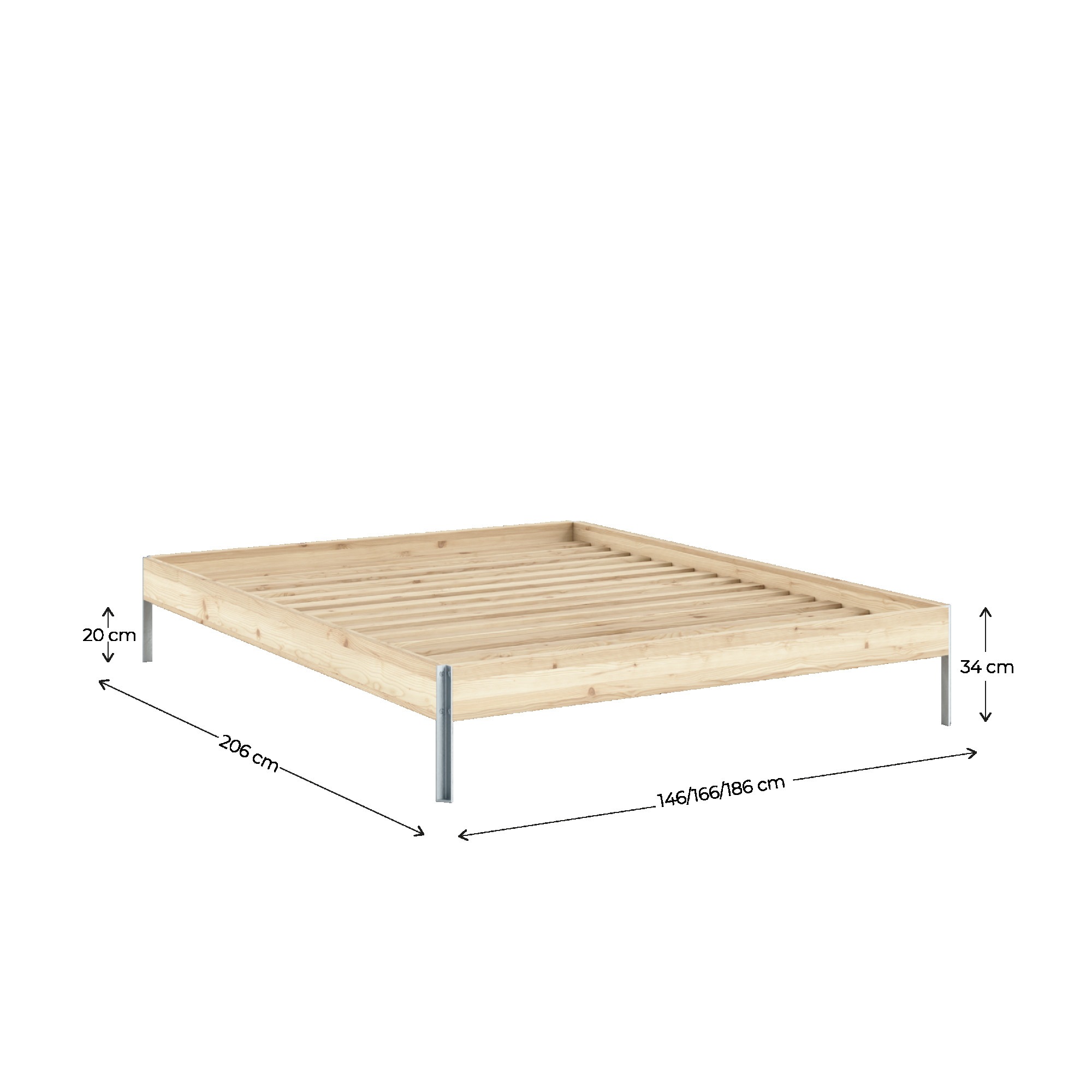 Karup Design Bettgestell »CORE BED Bodenbett, Holzrahmen, Futonbett, Jugendbett, Holzbett«, Massivholzbett mit Lattenrost, Kiefer massiv, Doppelbett ohne Kopfteil
