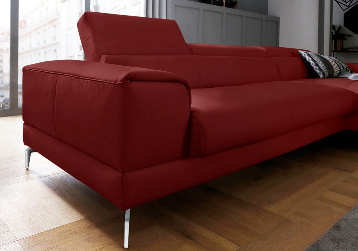 W.SCHILLIG Ecksofa »piedroo, Designsofa mit tollem Sitzkomfort, bequem und elegant, L-Form«, Kopfteilverstellung, wahlweise mit Sitztiefenverstellung, Breite 343cm