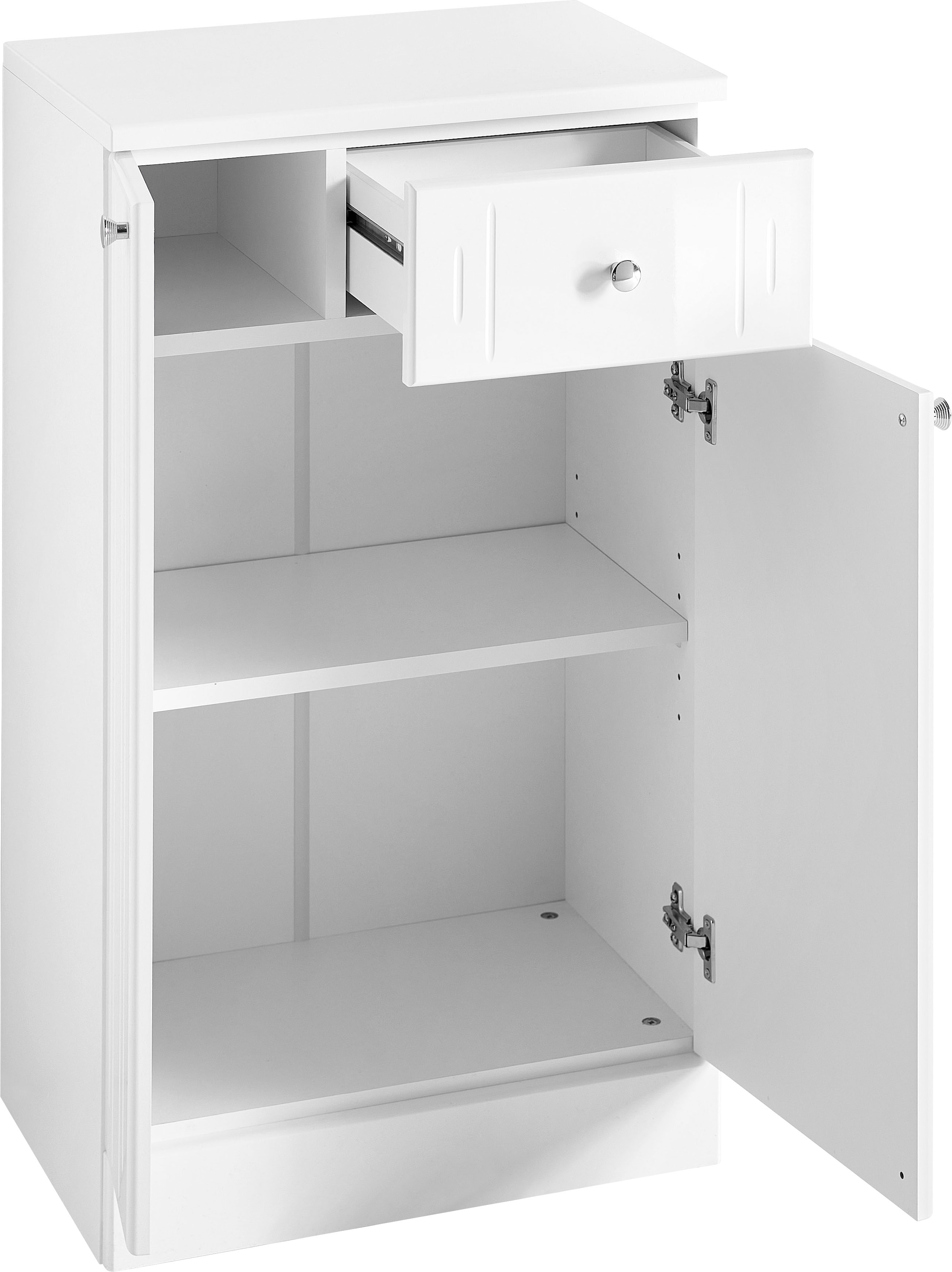 Saphir Unterschrank »Quickset 955 Badschrank mit 2 Türen, 1 Schublade, 50 cm breit« Badezimmer-Unterschrank in Weiß Hochglanz, Griffe Chrom Glanz