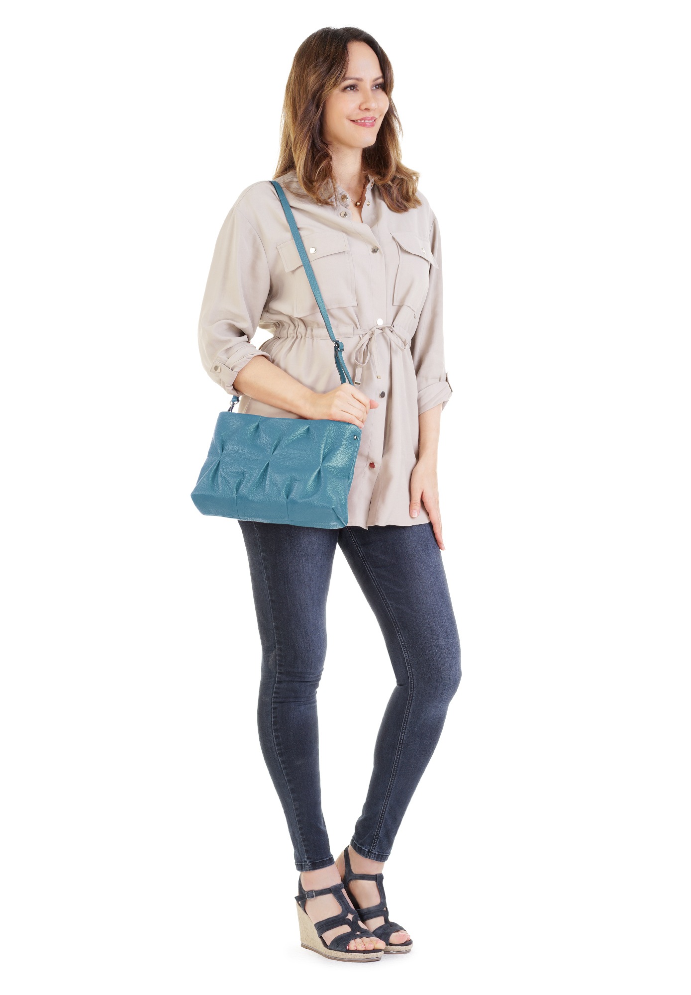 Cluty Umhängetasche, echt Leder, Made in Italy
