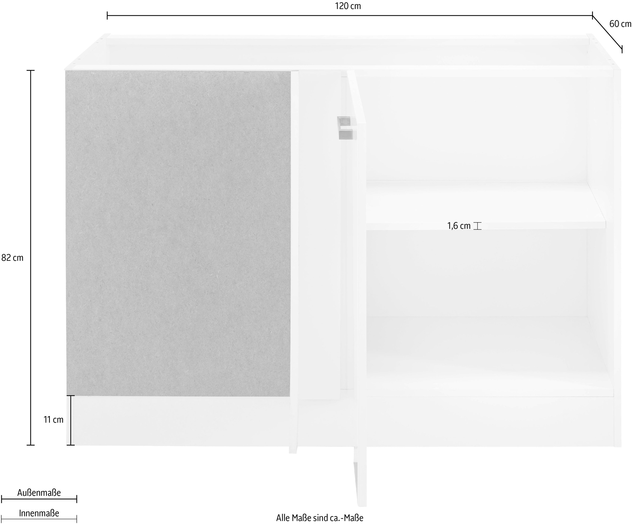 KOCHSTATION Eckunterschrank »KS-Tinnum«, 120 cm breit, MDF-Fronten, Metallgriffe, 1 Tür