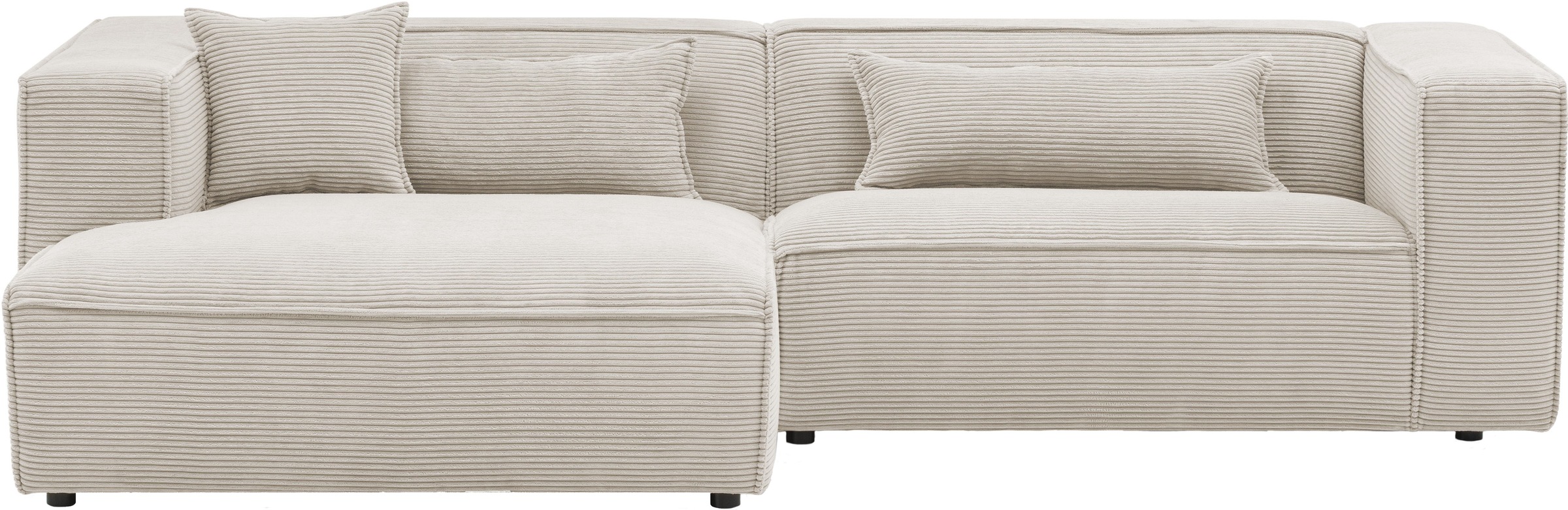 LeGer Home by Lena Gercke Ecksofa »PIARA mit Kedernaht in Cord oder Leinenoptik, moderne Couch in L-Form«, wahlweise Ottomane rechts/links, schwarze Füße, bequemer Sitzkomfort