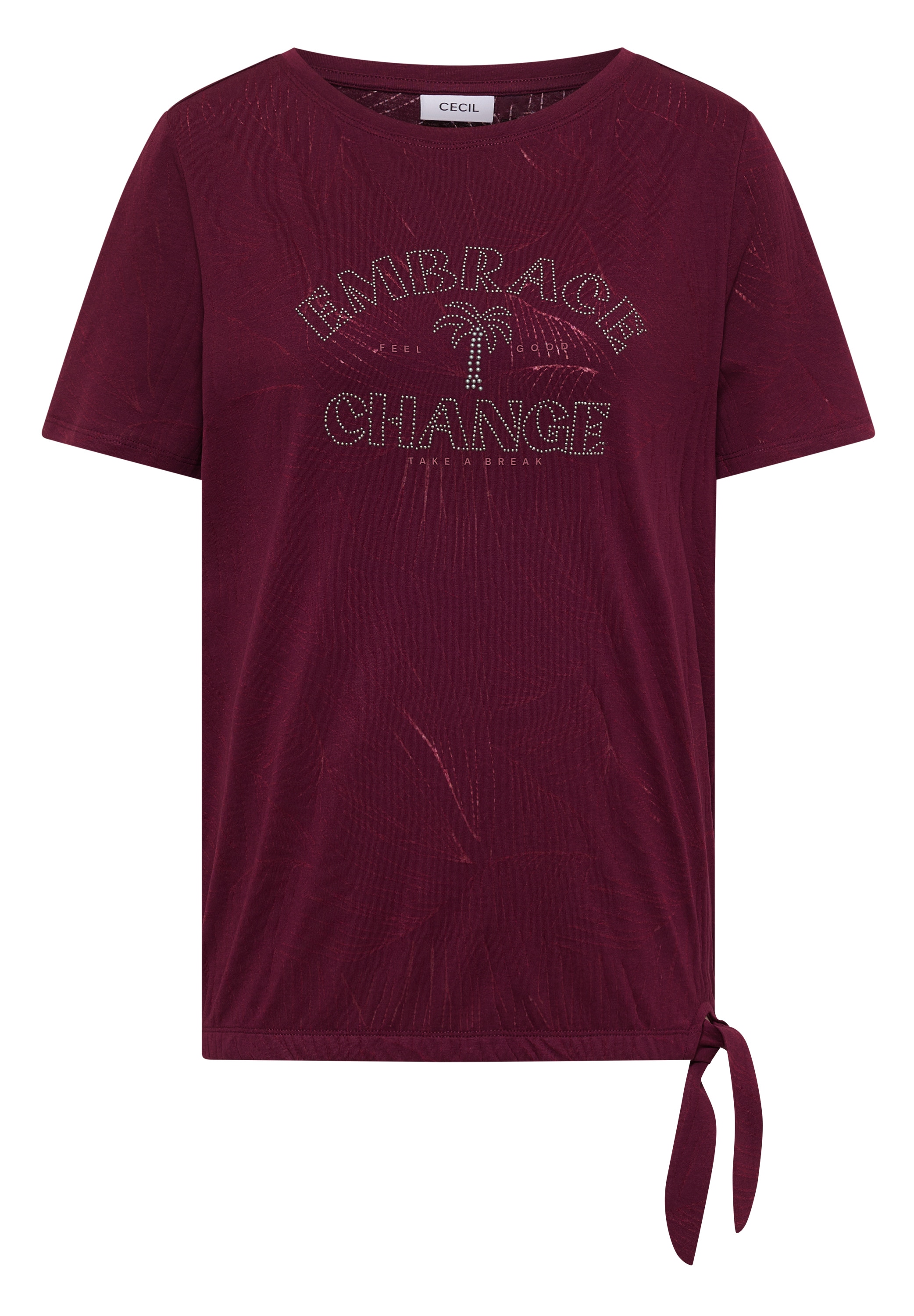 Cecil Rundhalsshirt Sommershirt im Ausbrenner-Look mit Wording