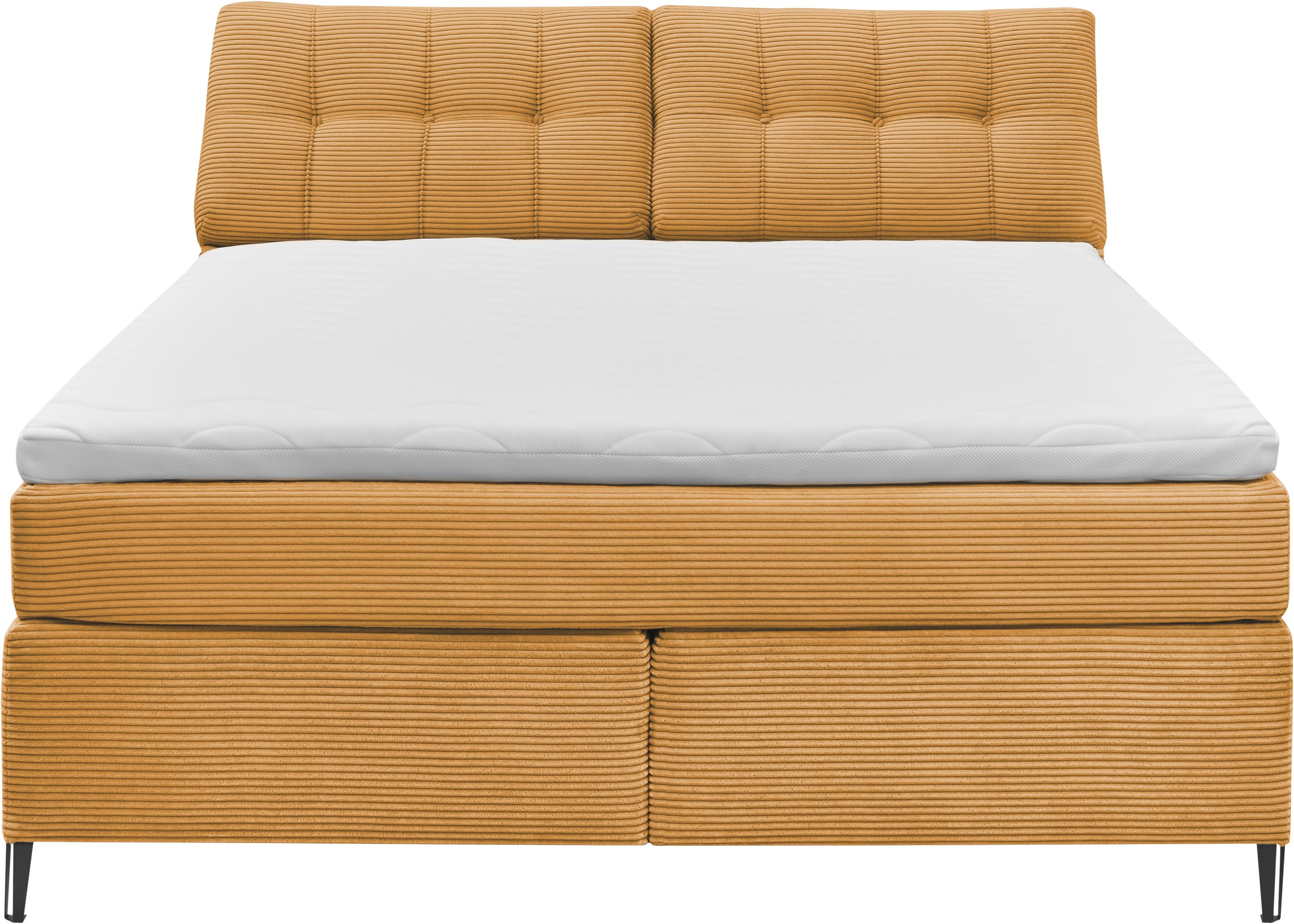 set one by Musterring Boxspringbett »Fairfield«, Kopfteil in Kassenoptik, Metallfuß schwarz, Breite 160 oder 180 cm