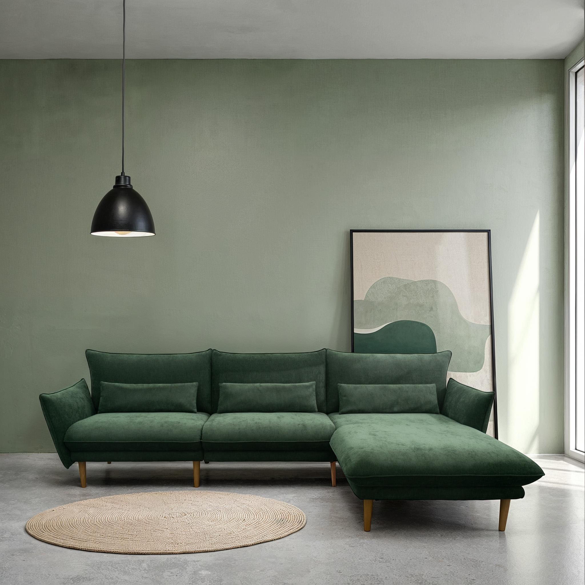 DOMO collection Ecksofa »Leuven modern mit schmalen Armlehnen, Breite 282 cm, L-Form« angenehm feste Polsterung, bodenfrei, 19 cm hohe Holzfüße
