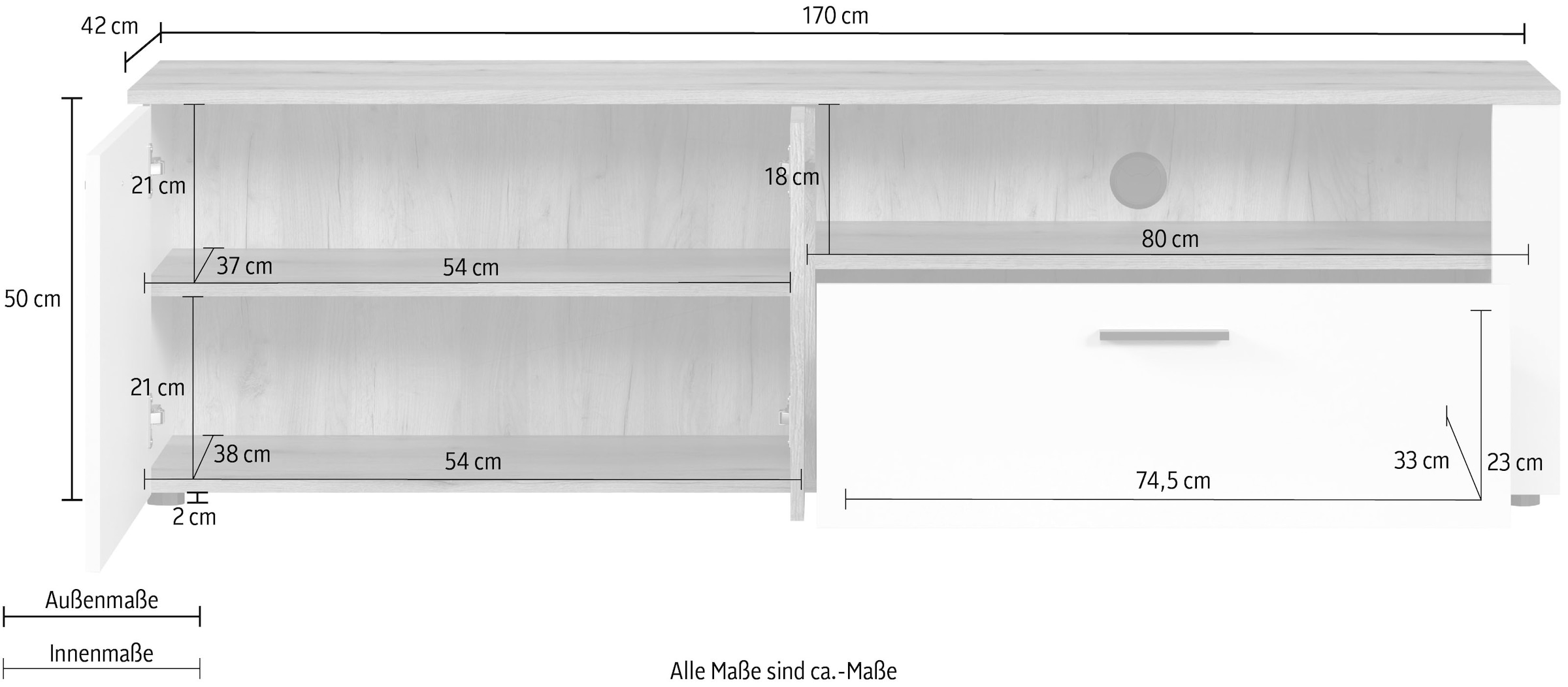 INOSIGN Lowboard »Linz TV-Kommode, TV-Rack«, (1 St.), TV-Lowboard mit Hirnholzapplikationen - B/T/H: 170/42/50 cm