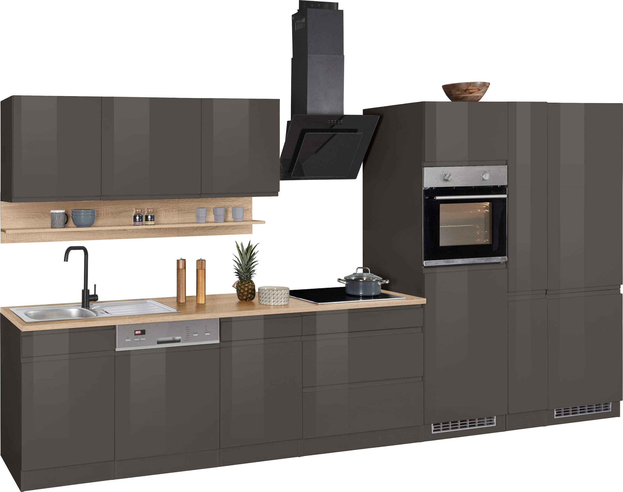 KOCHSTATION Küchenzeile »KS-Virginia«, Breite 390 cm, mit Glaskeramik-oder Induktionskochfeld