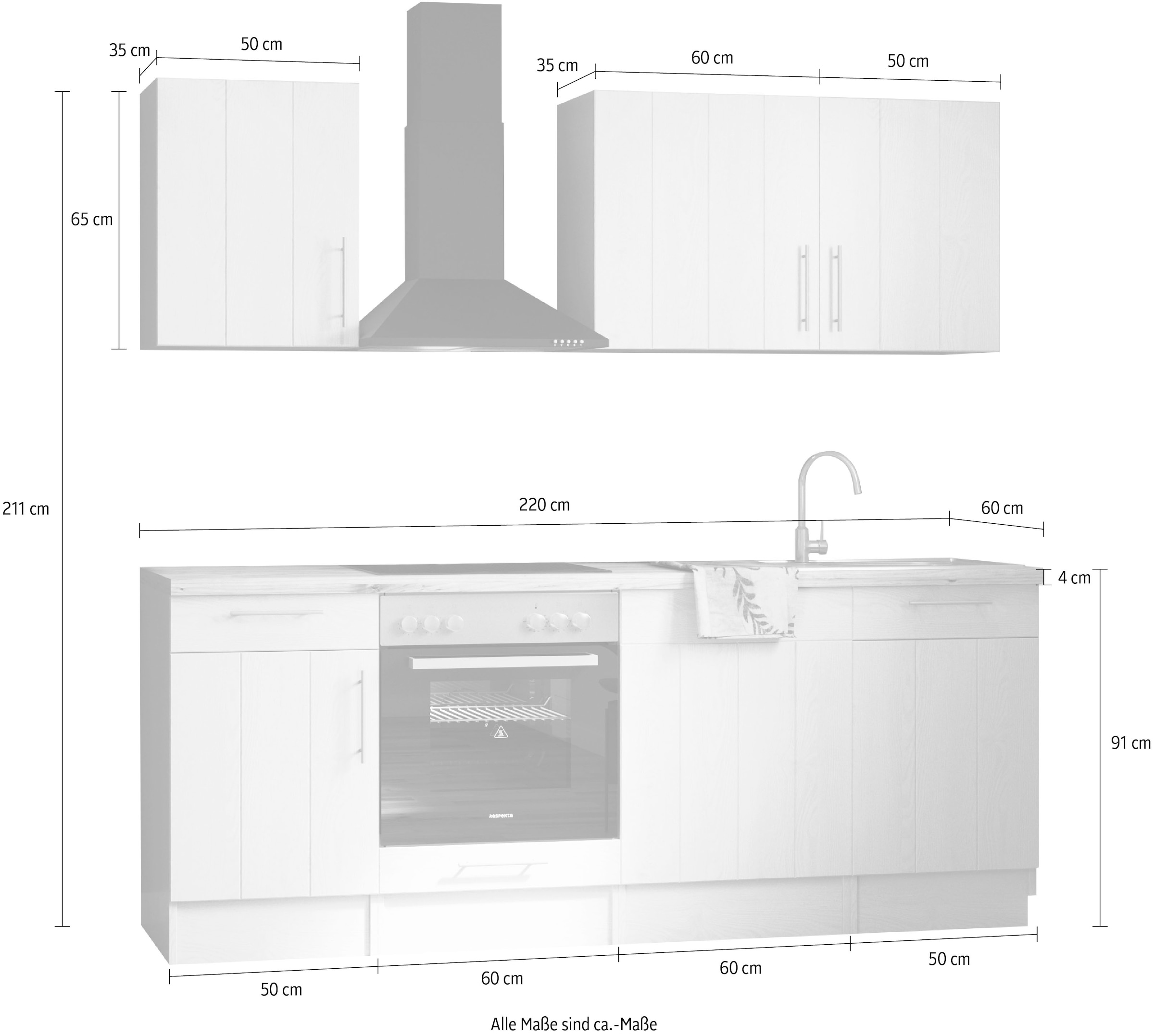 RESPEKTA Küchenzeile »Anton« Breite 220 cm, mit Soft-Close, in exklusiver Konfiguration für OTTO
