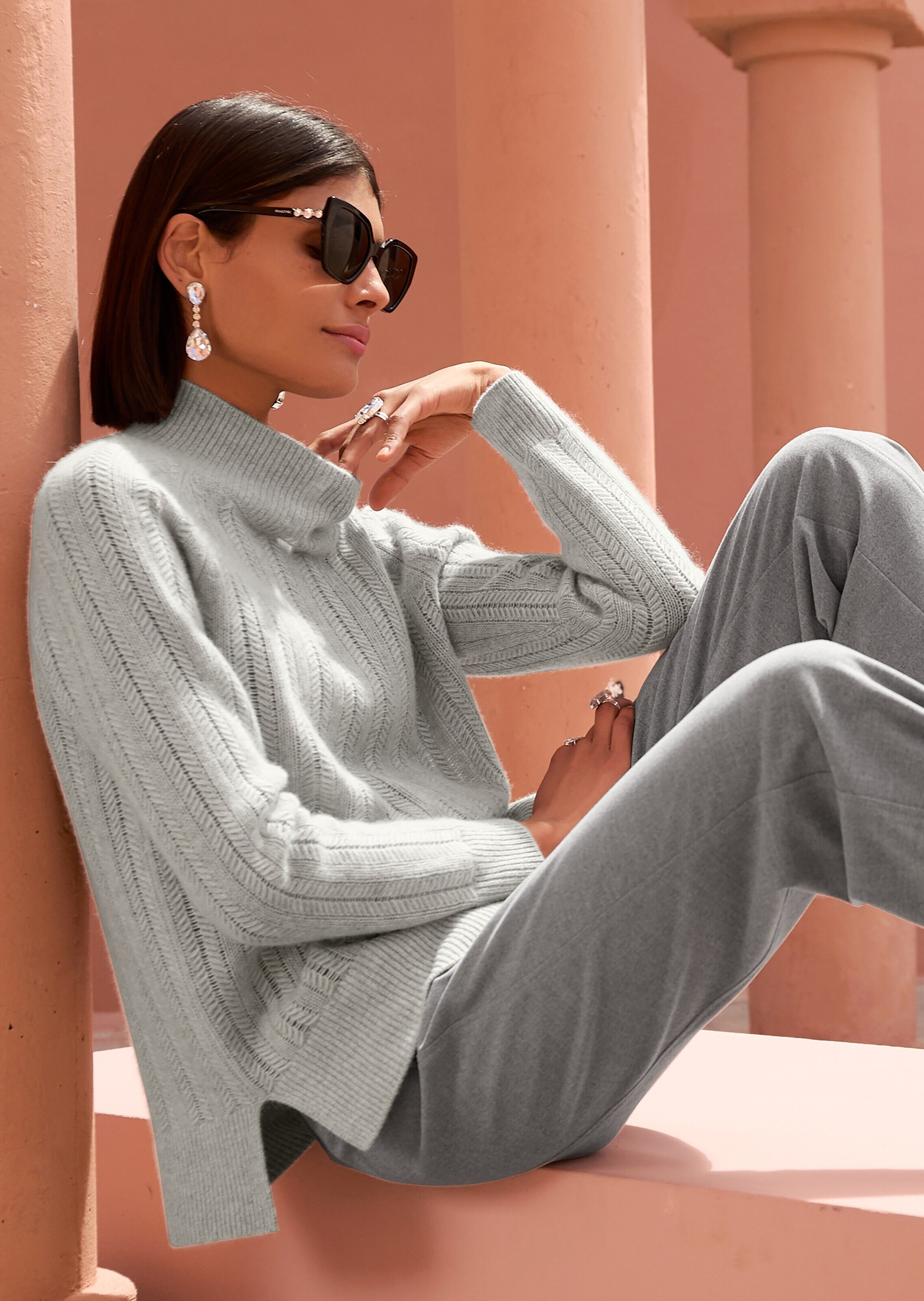 MADELEINE Longpullover »Kaschmirpullover Eleganter Strickpullover mit Zopf- und Ajour-Muster« Reines Kaschmir