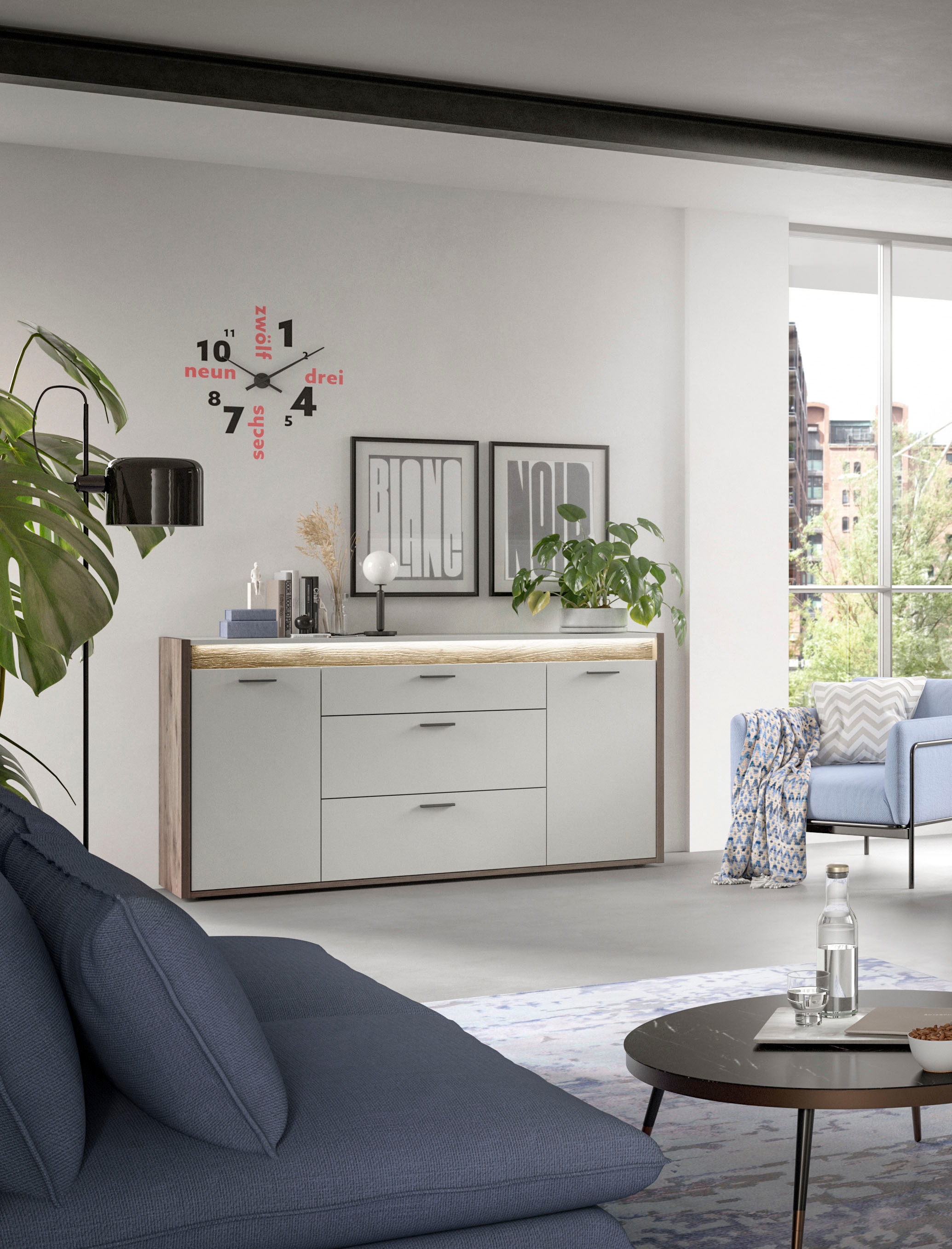 INOSIGN Sideboard »Treviso, Breite 167cm, inkl. Frontbeleuchtung, 2 Türen, 2 Einlegeböden«, 3 Schubkästen, Anrichte, Wohnzimmerschrank, Kommode