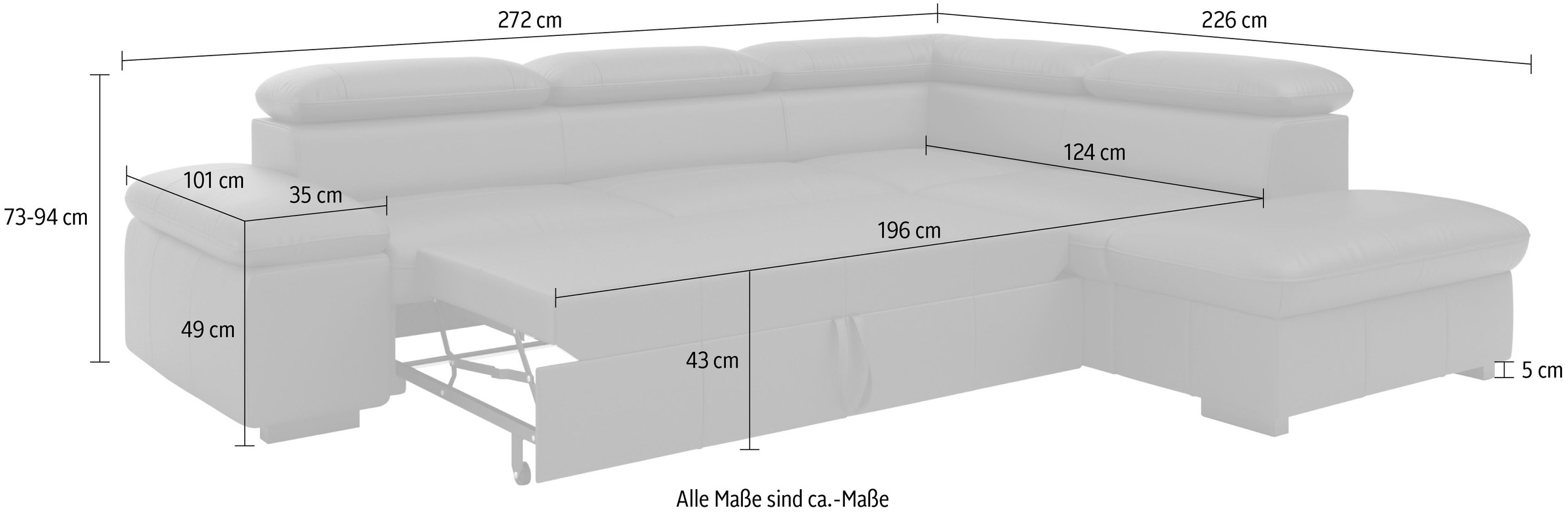 Home affaire Ecksofa »Alberto L-Form«, mit Kopfteilverstellung, wahlweise mit Bettfunktion