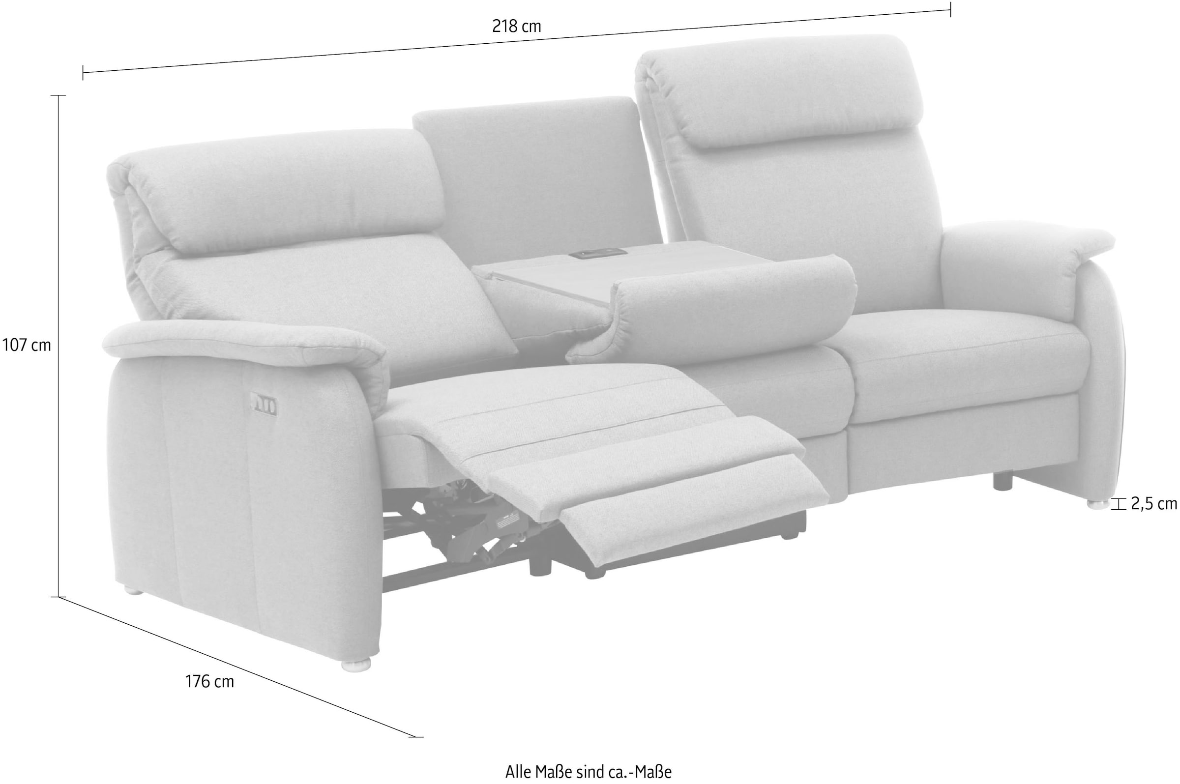 Home affaire 3-Sitzer »Turin mit Steckdose und USB-Port auch in Easy care-Bezug«, 2 x vollmotorische Relaxfunktion, herunterklappbarer Tisch