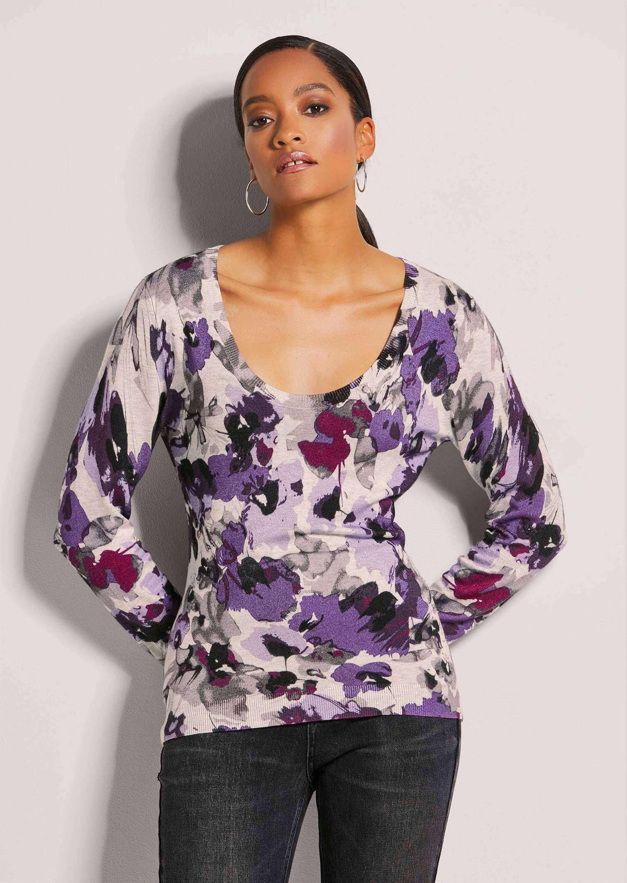 MADELEINE Longpullover »Pullover Feinstrick-Pullover mit Unikat-Print«