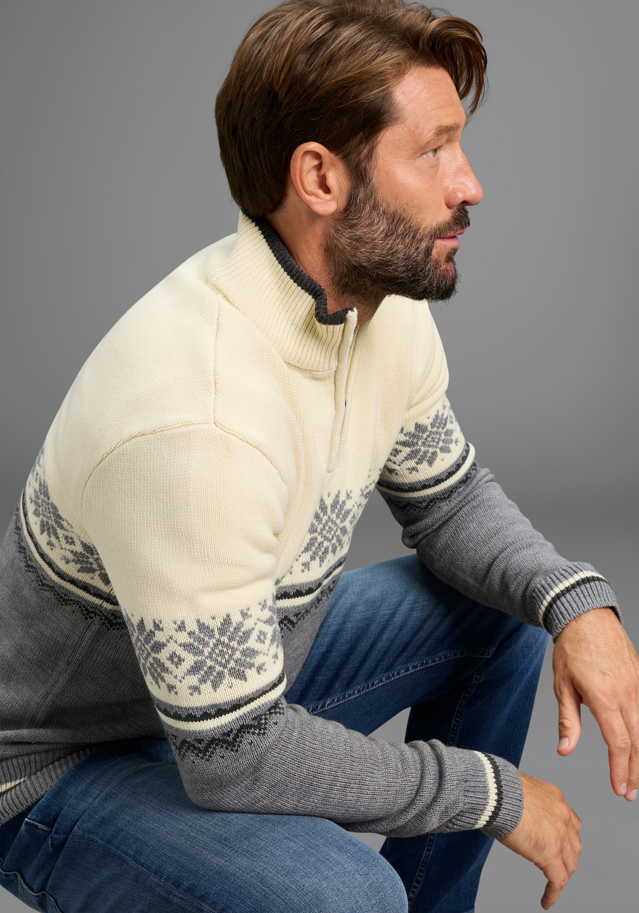 Man's World Troyer »Highlight Norweger Muster« aus Strickmaterial, Regular Fit, mit Langarm, lässiger Casual-Look