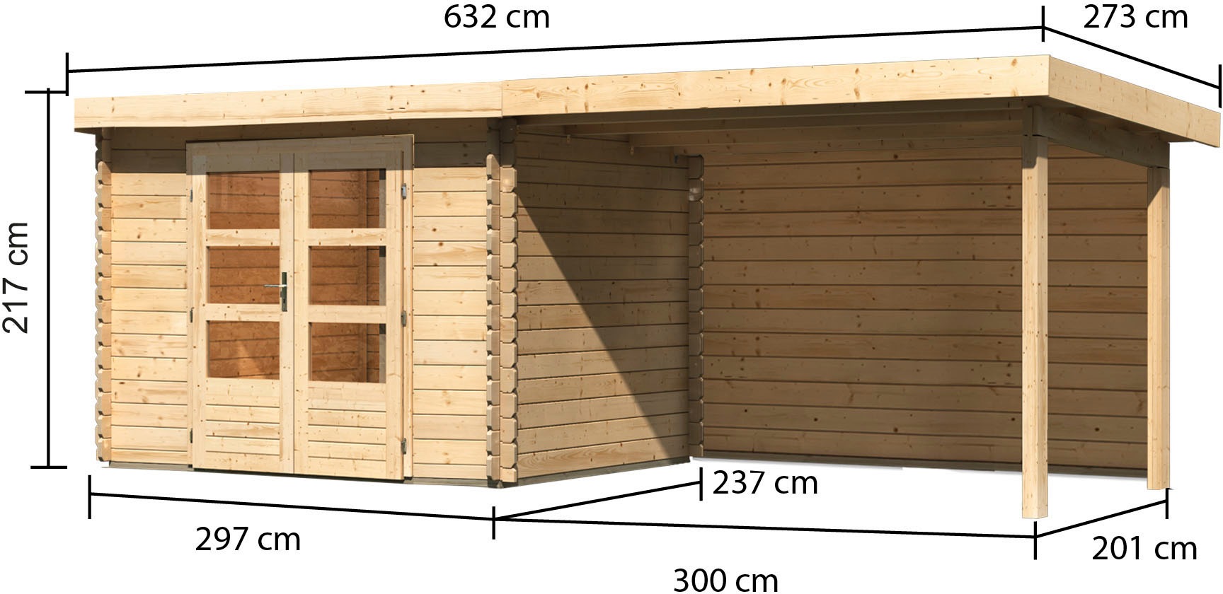 Karibu Gartenhaus »Schloßsee 3« mit Anbaudach und Rückwand
