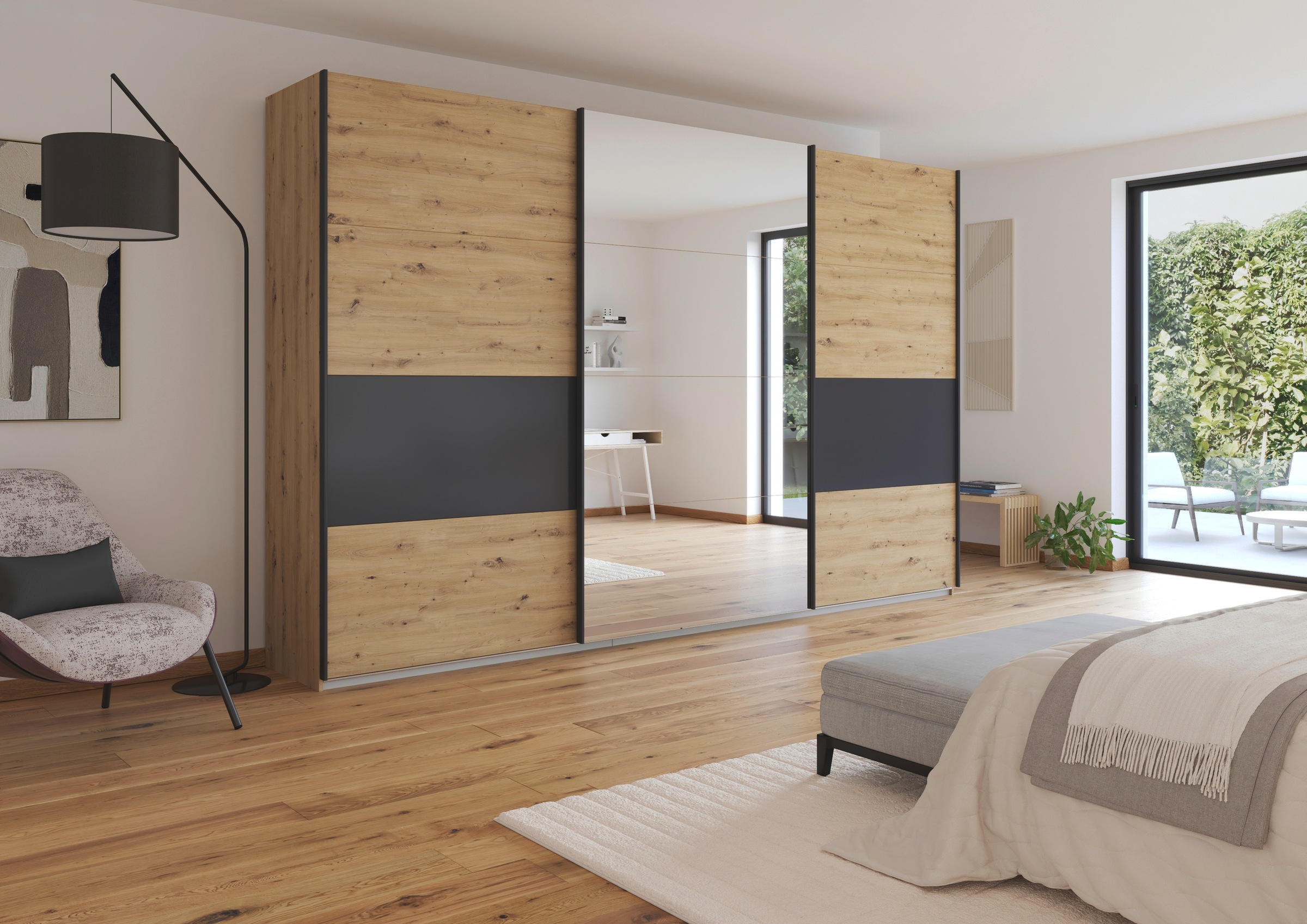 rauch Schwebetürenschrank »Schwebetürenschrank Kleiderschrank Schrank Garderobe CORTONA«, inkl. Inneneinteilung, 2 Stoffboxen und zusätzlichen Einlegeböden