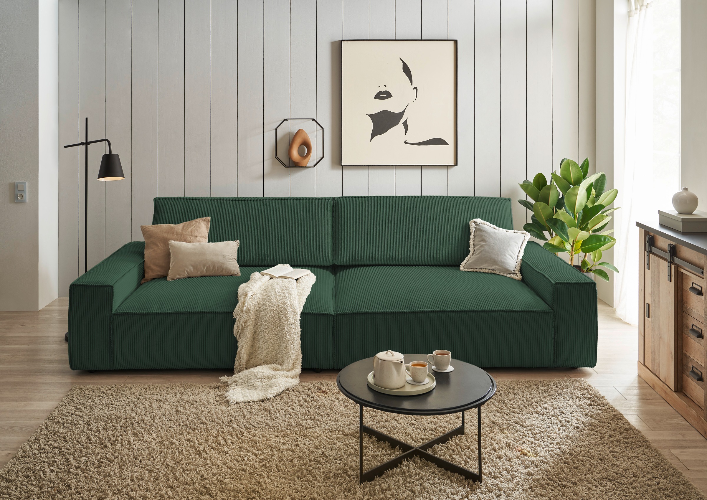 Home affaire Big-Sofa »NEU: SHERWOOD XXL, Big-Sofa (316cm), extra tiefe Sitzfläche 95 cm«, bequemer Sitzkomfort, Cord u. Leinenoptik, Kedernaht