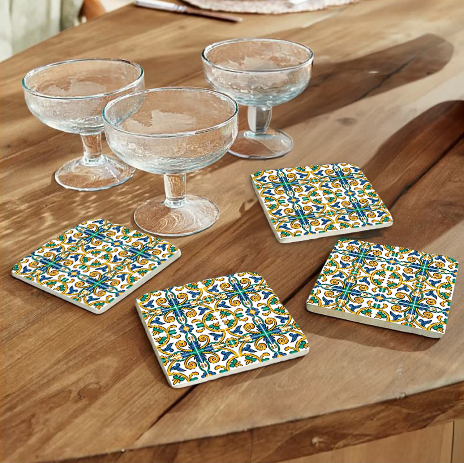 queence Getränkeuntersetzer »Grün Türkis Mosaik Motiv Fliesen Steine«, (Set, 4 tlg.), Mosaik Set Topfuntersetzer Naturstein Untersetzer 10x10x1cm