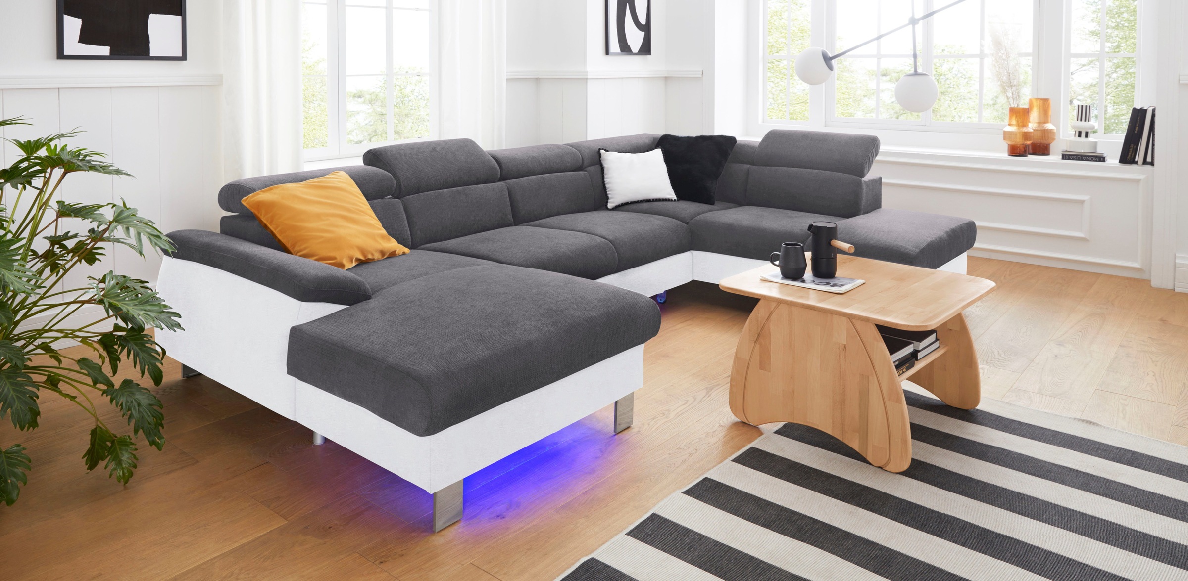 COTTA Polstergarnitur »Komaris U-Form«, (Set), Set bestehend aus: Wohnlandschaft mit Kopfteilverstellung & Hocker