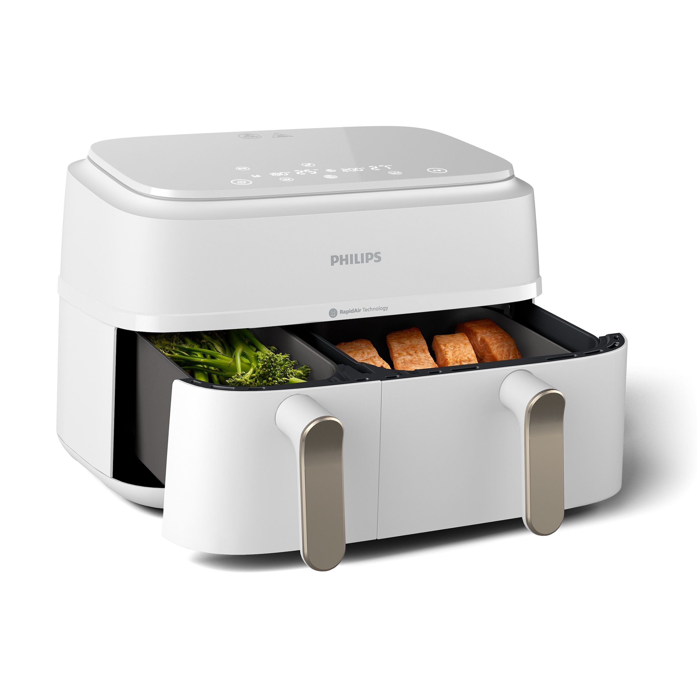 Philips Heißluftfritteuse »Airfryer 3000 Dual Basket NA353/10, zwei Körbe mit 9L (3L+6L)«, 2750 W, RapidAir Technologie und 12 Kochfunktionen; Weiß/Champagner