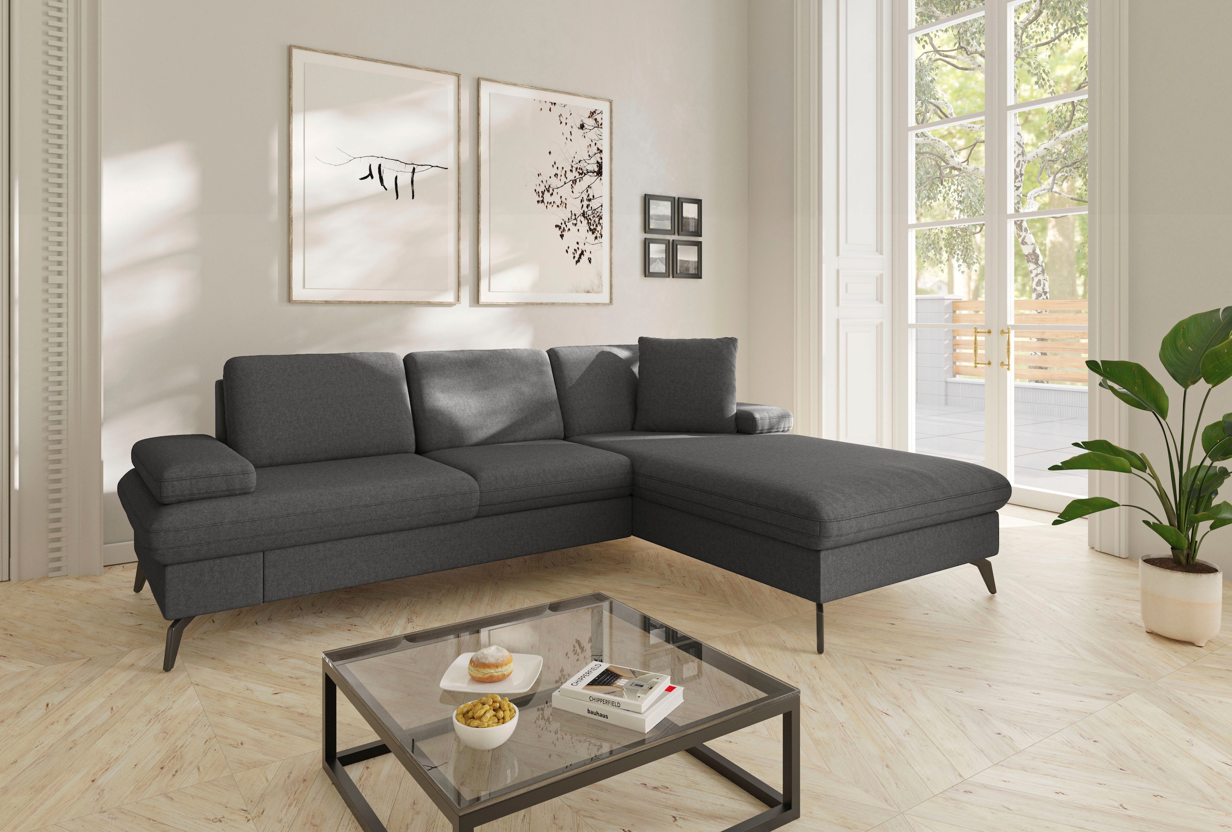 sit&more Ecksofa »Morris Jubi L-Form«, inkl. Armteilfunktion und 1 Zierkissen, wahlweise mit Bettfunktion