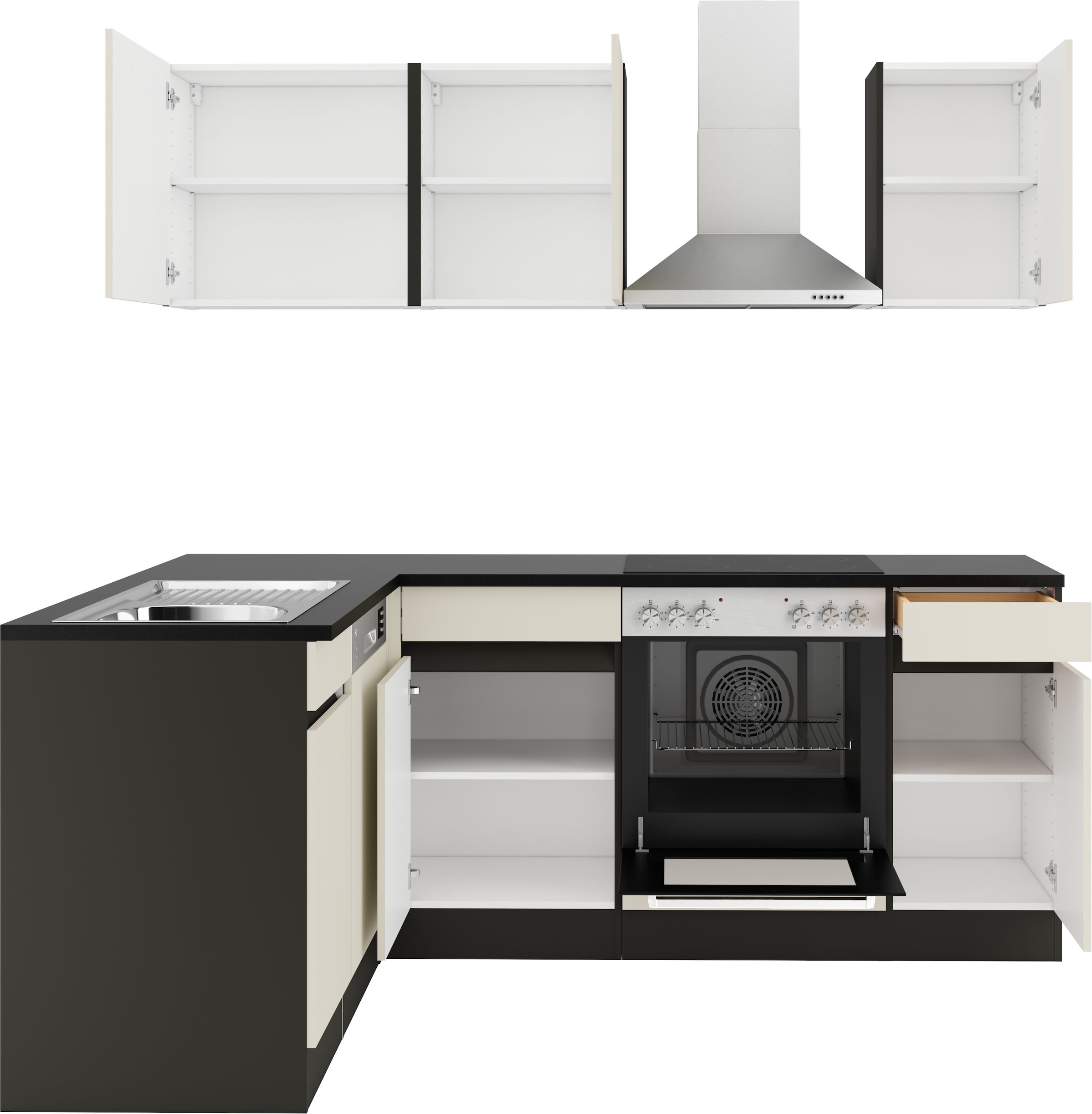 OPTIFIT Küchenzeile "Roth" Stellmaße 210x175 cm, wahlweise mit E-Geräten, Push-to-Open