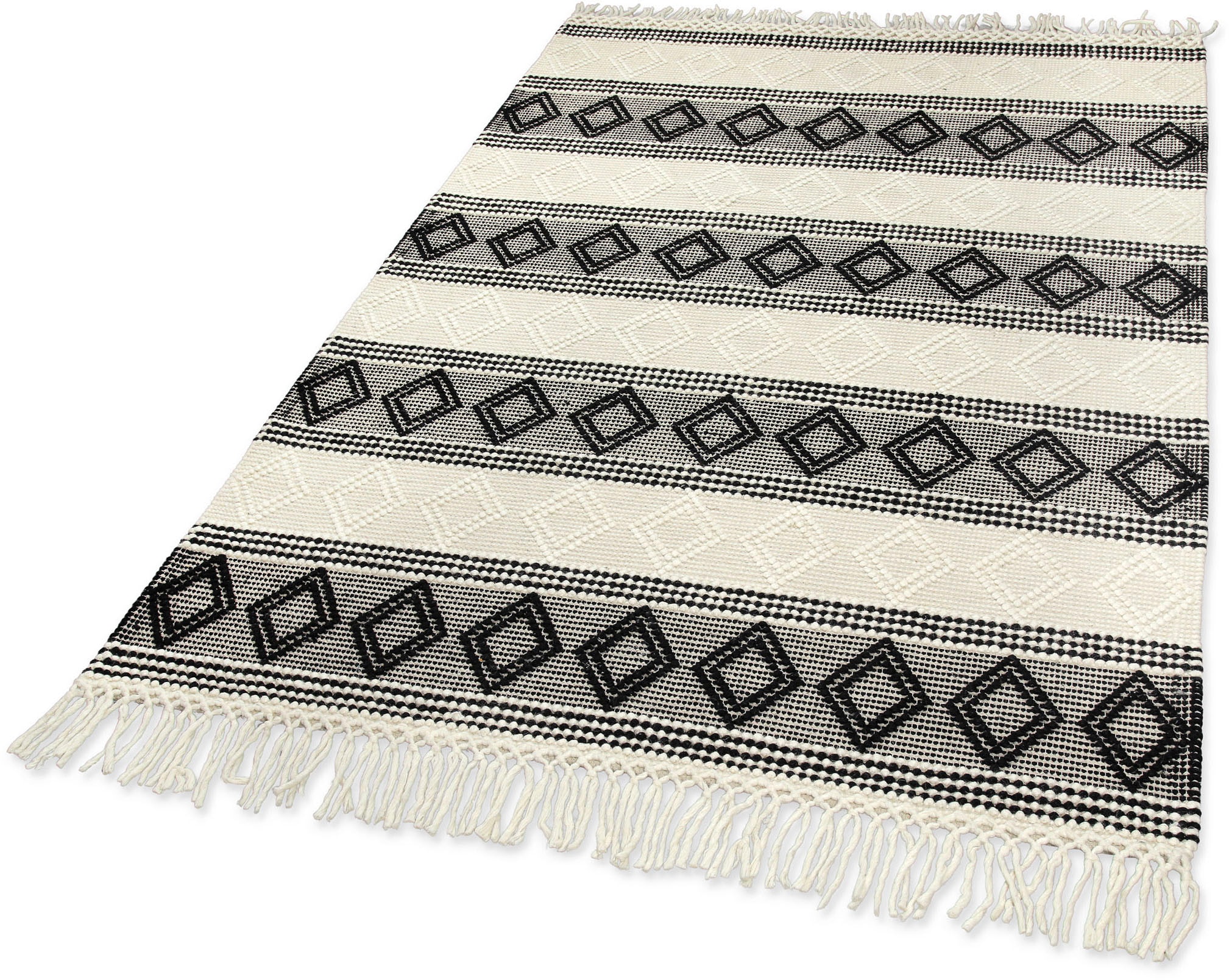 OTTO home Teppich »Jorvik« rechteckig 8 mm Höhe Kurzflor, Wolle, handgewebt, mit Fransen, Schlafzimmer