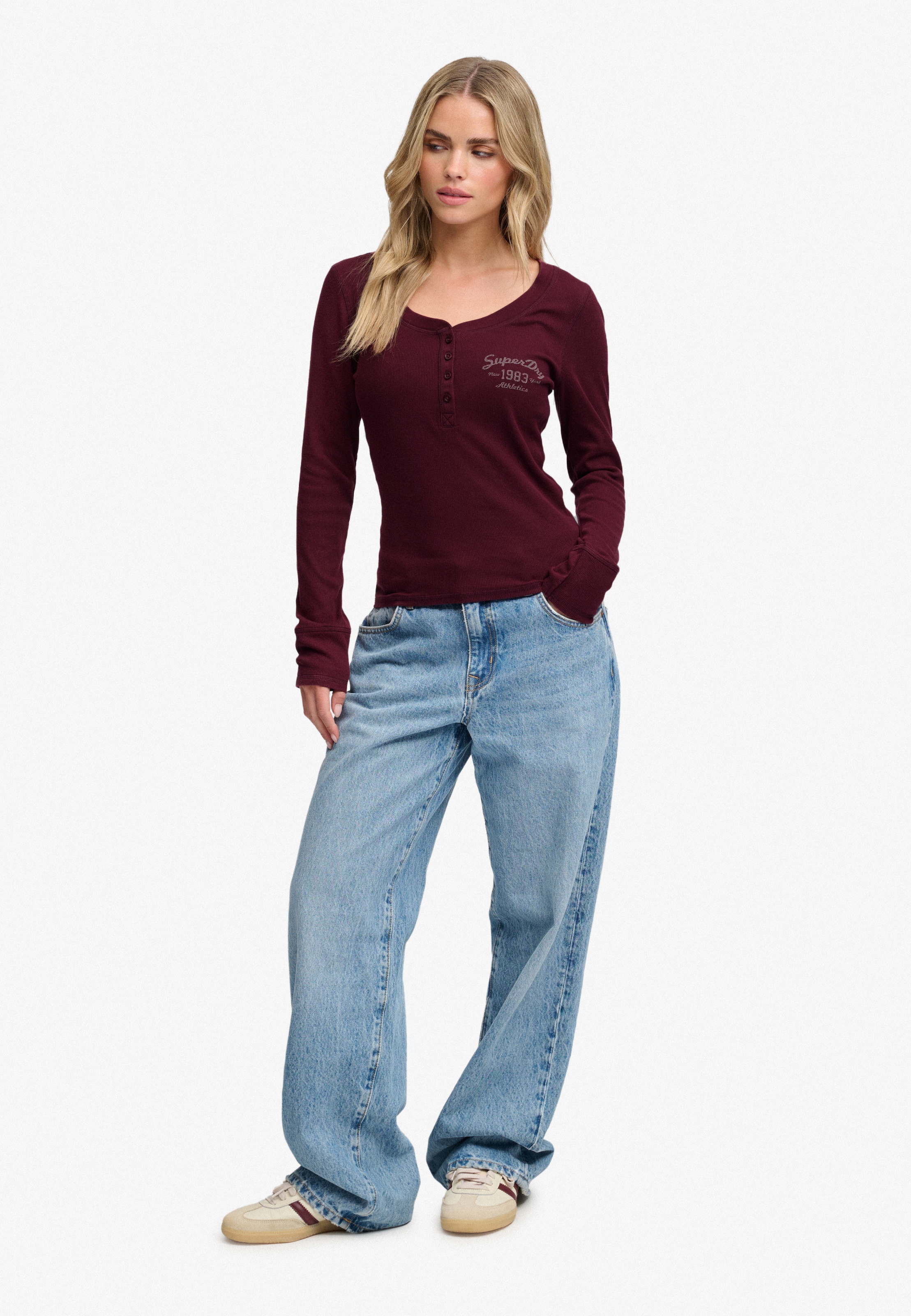 Superdry Henleyshirt »ATHLETIC BUTTON DOWN LS TOP« Baumwollmischung, skinny fit