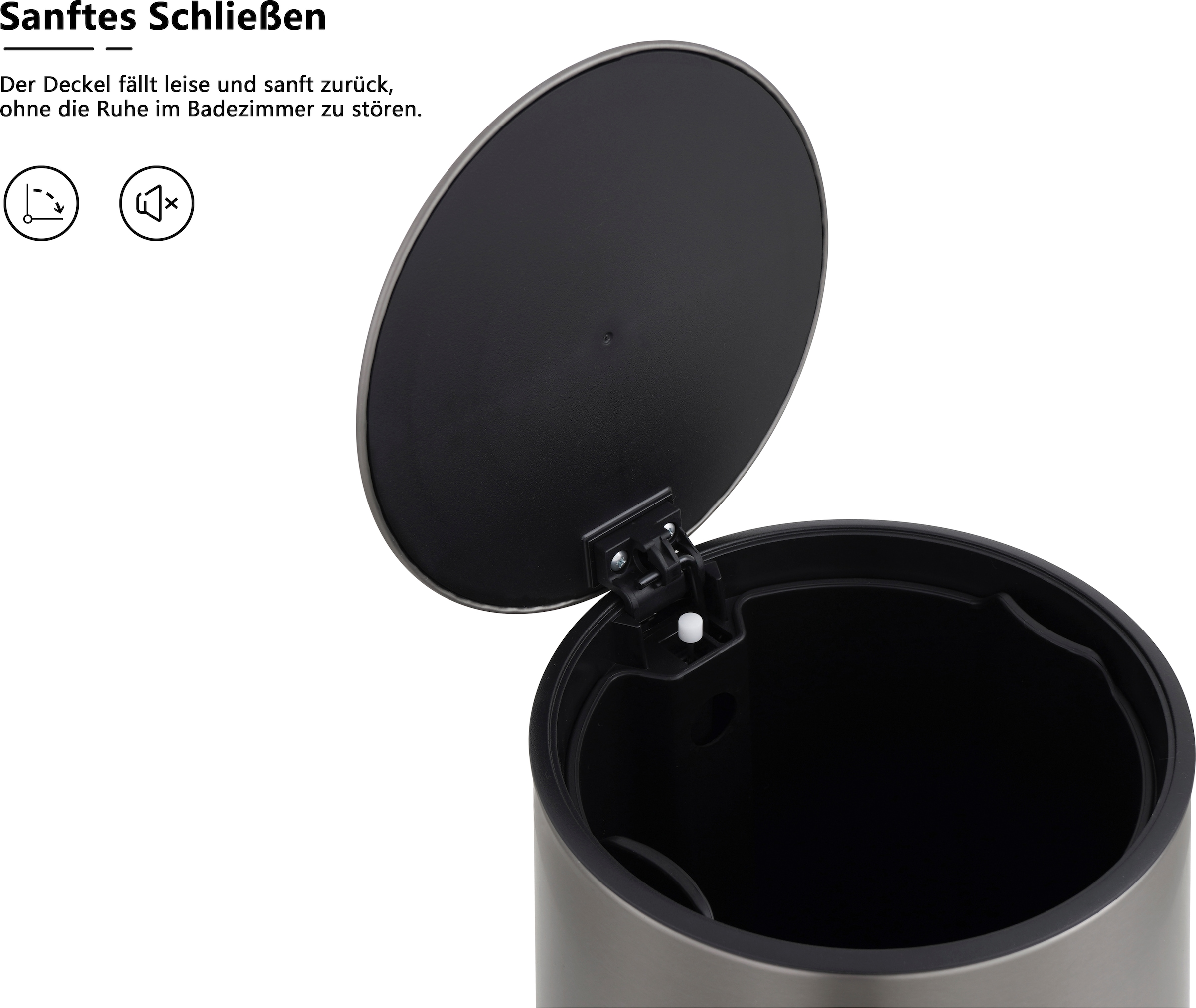 OTTO home Mülleimer »Lennu, mit verzögertem Schließmechanismus und verstecktem Griff« 1 Behälter moderner Treteimer für Küche oder Bad, Abfalleimer mit Deckel